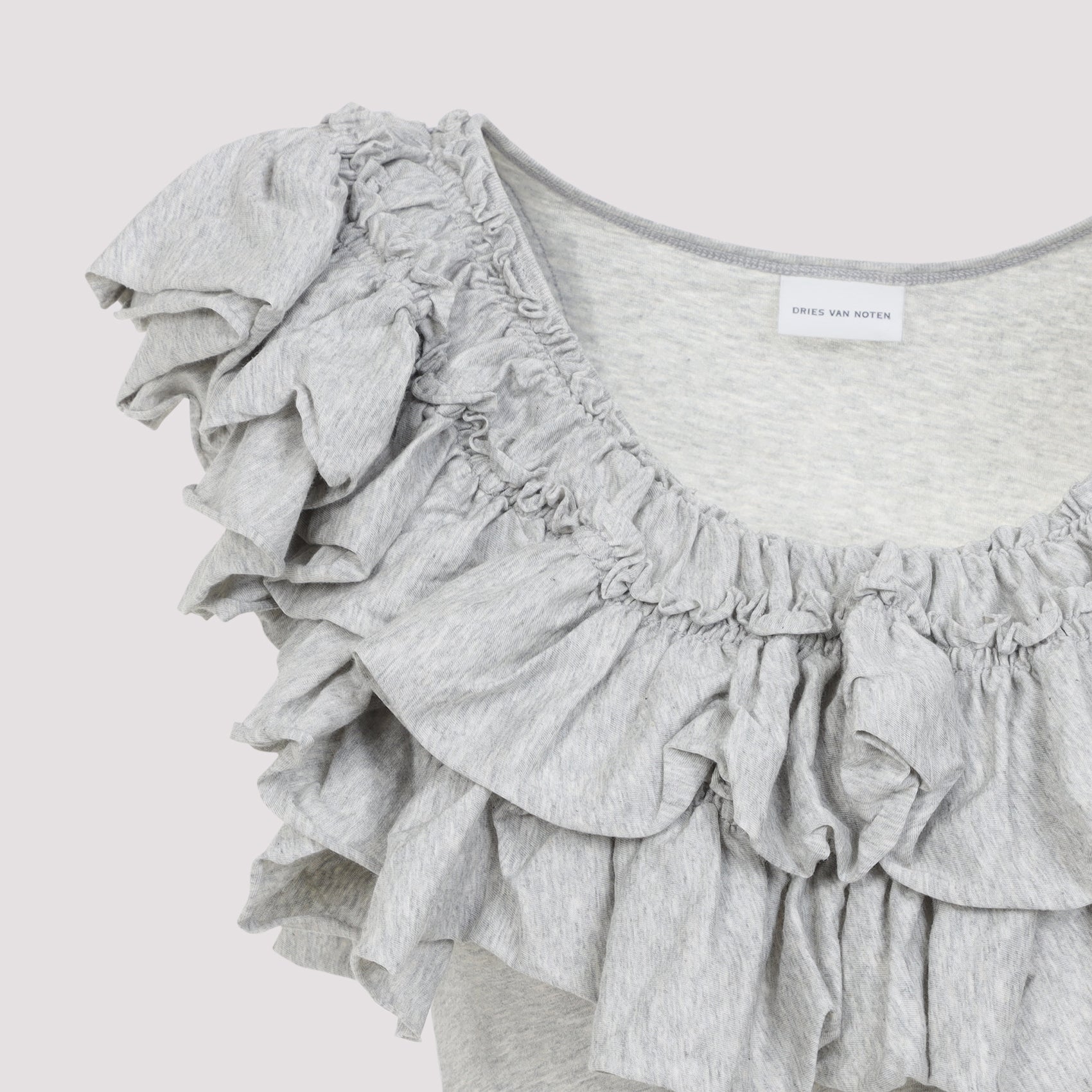 Fitted Grey Top with Asymmetrical Ruffles