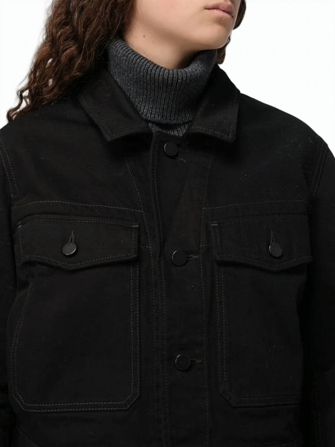 Cropped Black Cotton Shirt Jacket