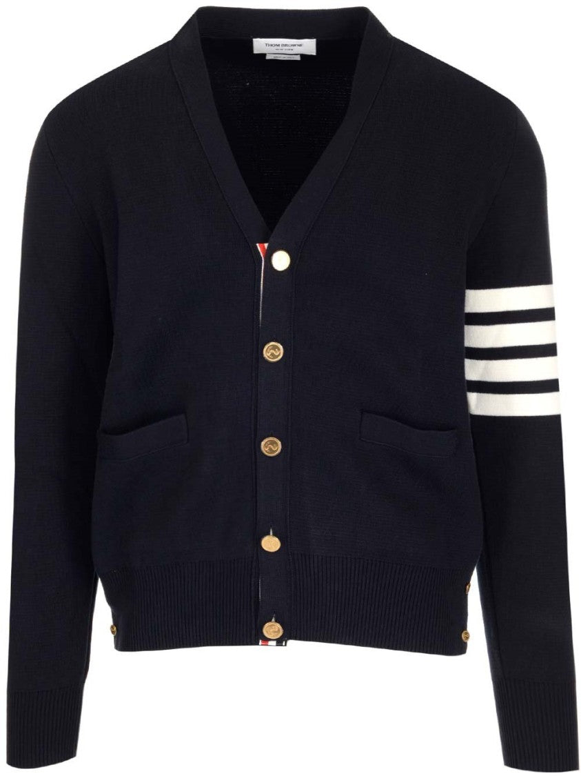 Classic Cardigan with Deep V-Neck and Gold Button Detail