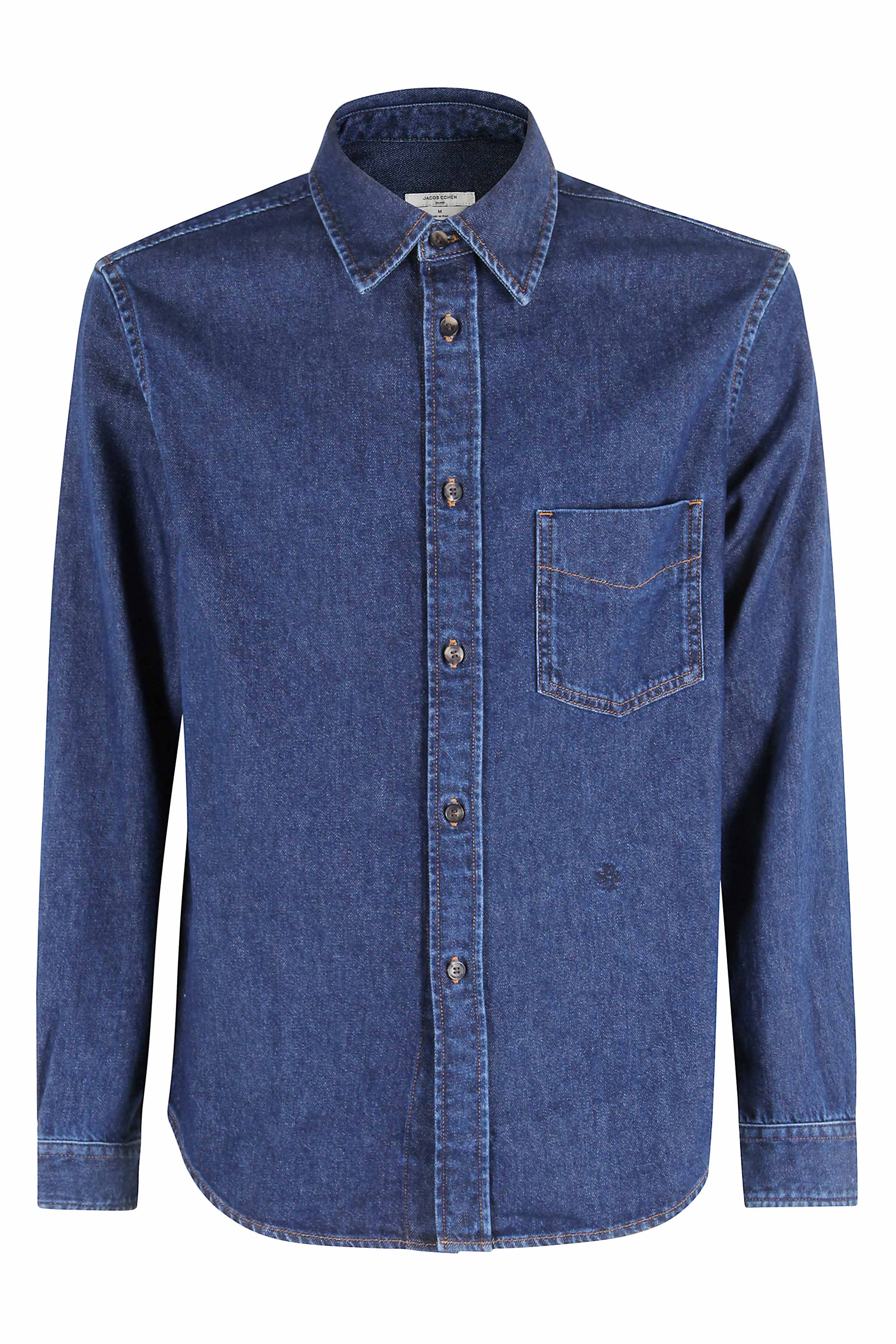 Dark Blue Denim Shirt With Contrast Stitching