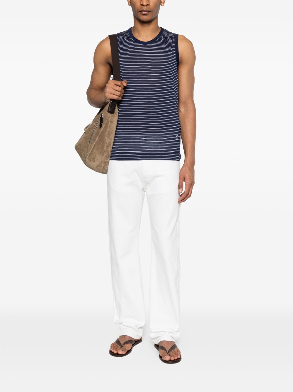Blue White Striped Sleeveless T-Shirt