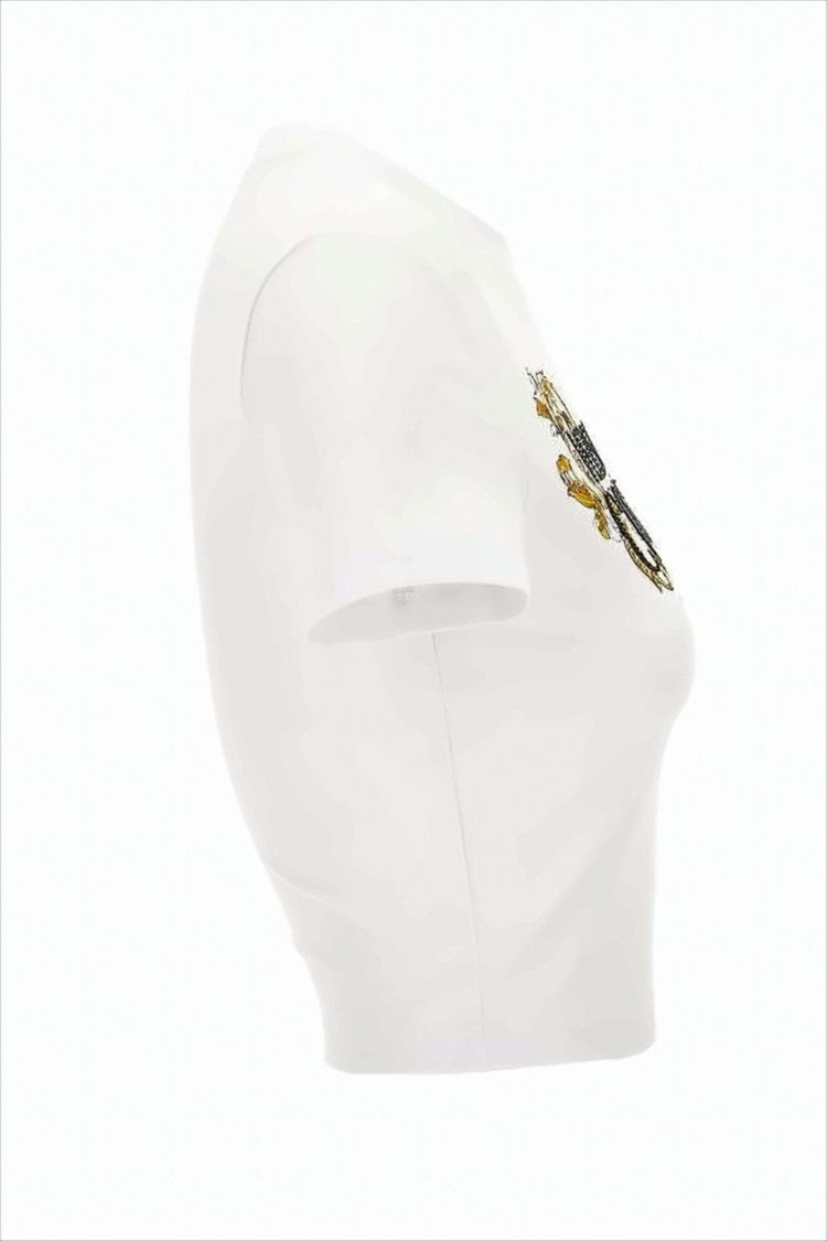 Cropped Fitted T-Shirt with Baroque Print