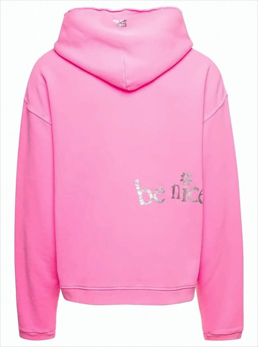 Cropped Pink Hoodie with Silver Print