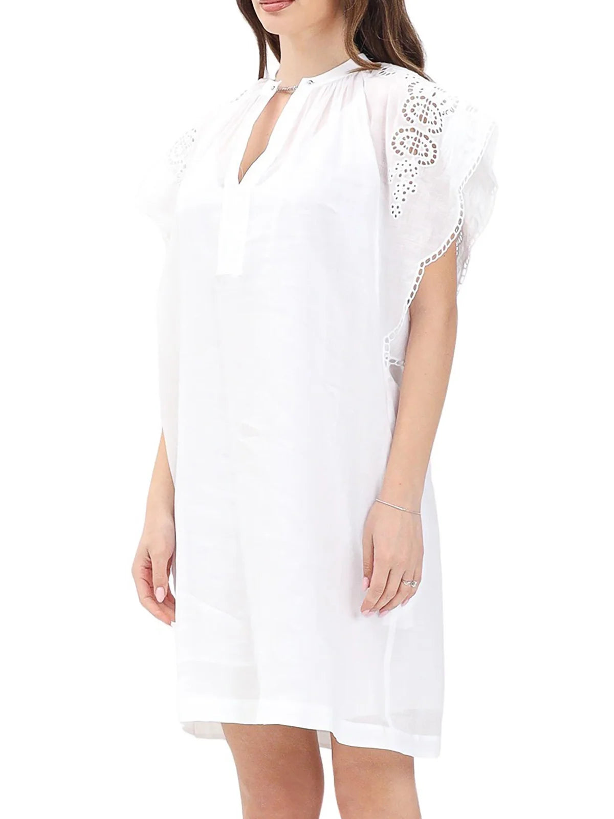 White Astor Ramie Sangallo Embroidery Dress