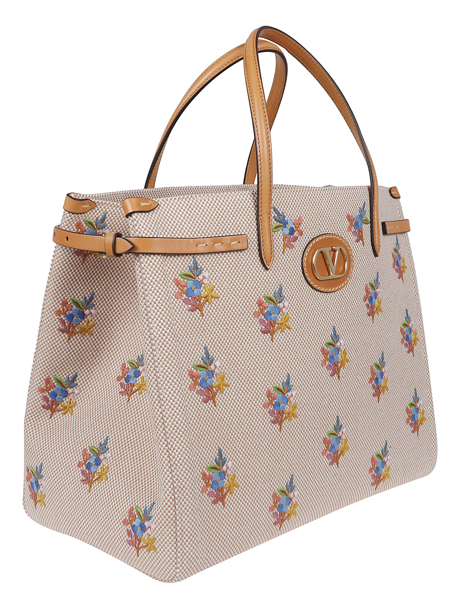 Structured Floral-Embroidered Tote Bag