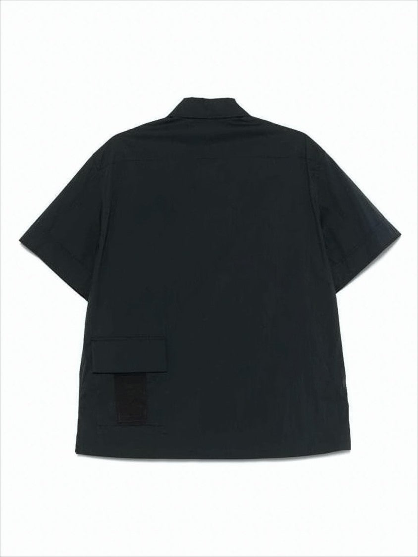 Boxy Black Short-Sleeve Shirt with Classic Collar