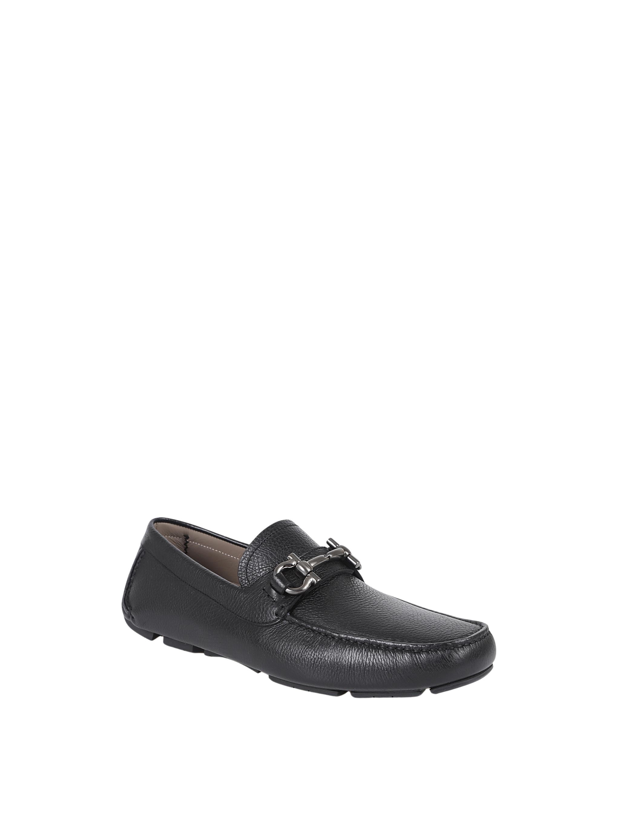 Textured Leather Ferragamo Loafers With Metallic Bit