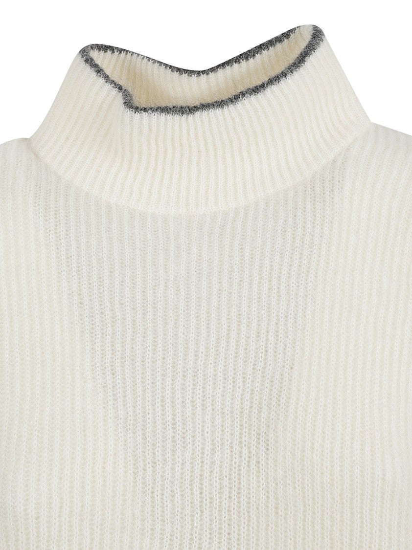 Relaxed High Neck Sweater With Drawstring Hem