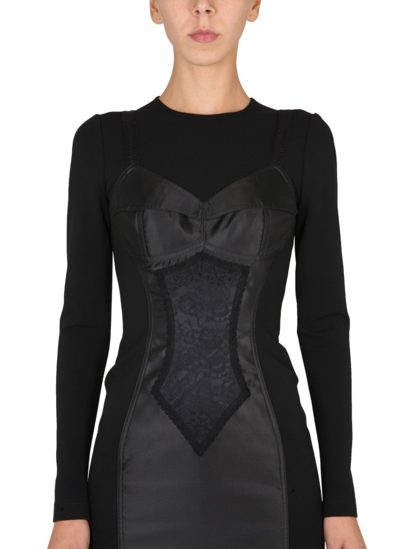 Corset-Inspired Midi Dress With Satin