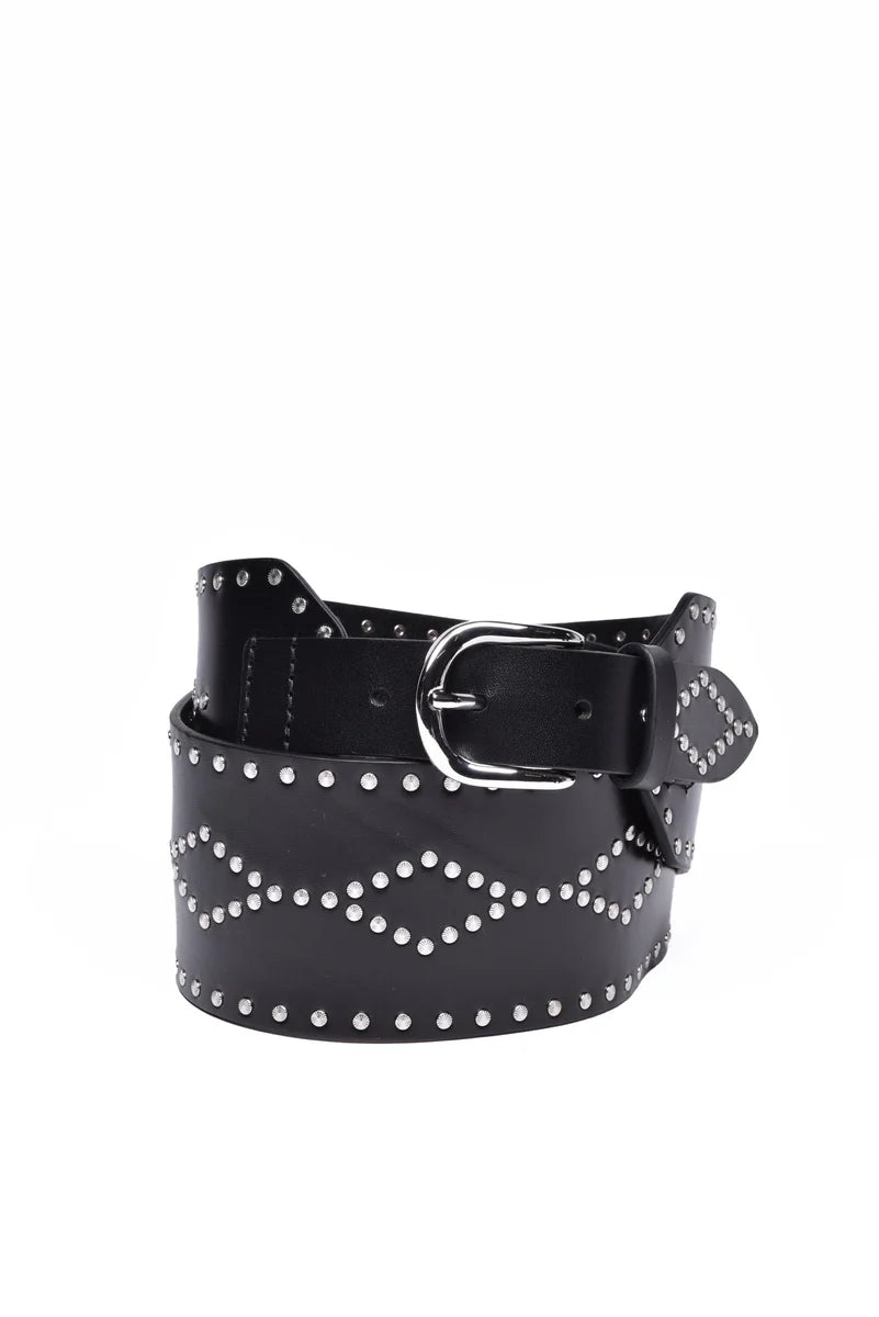 Black Leather Belt with Decorative Silver Studs