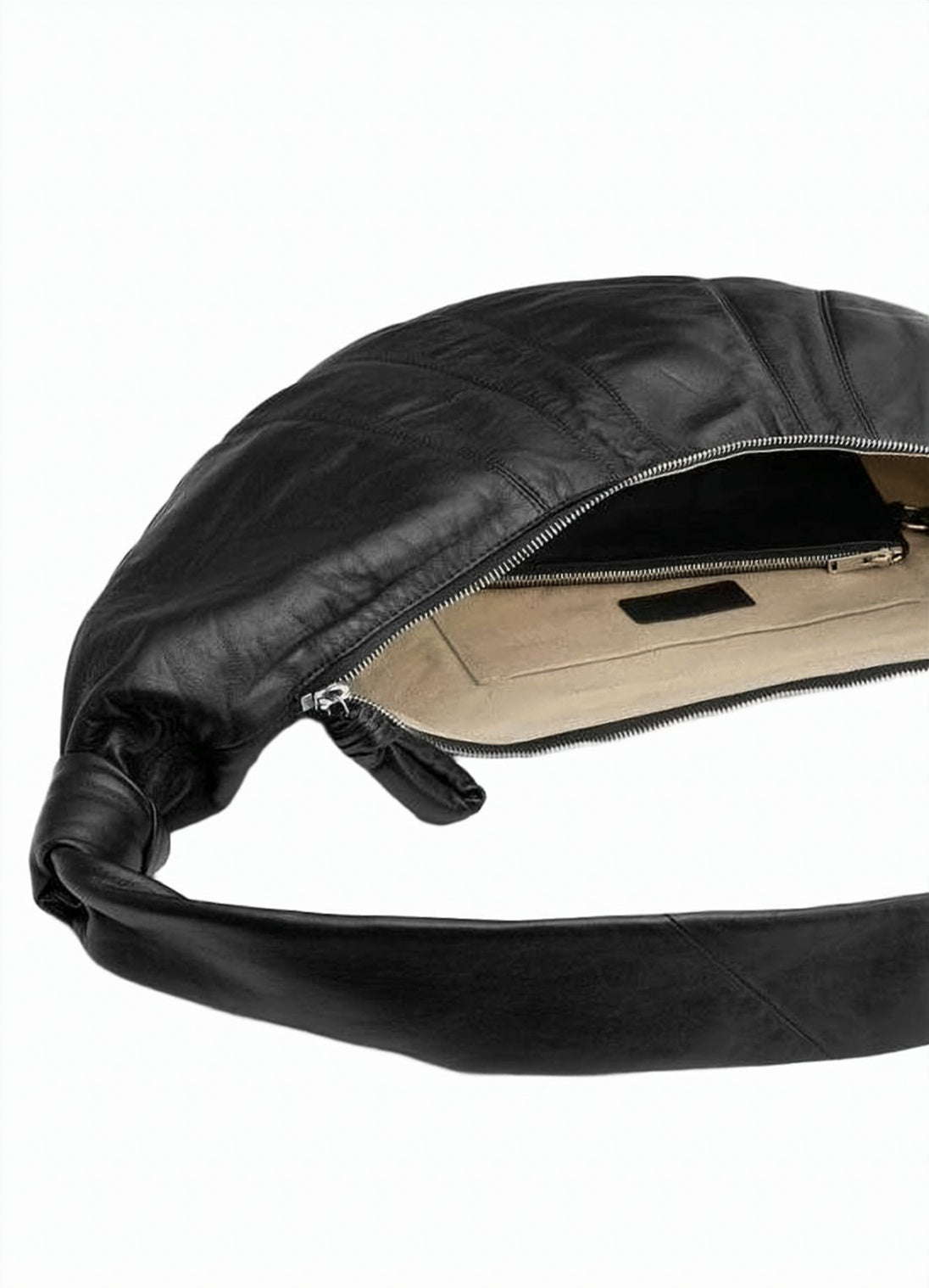 Crescent-Shaped Black Lamb Leather Crossbody Bag