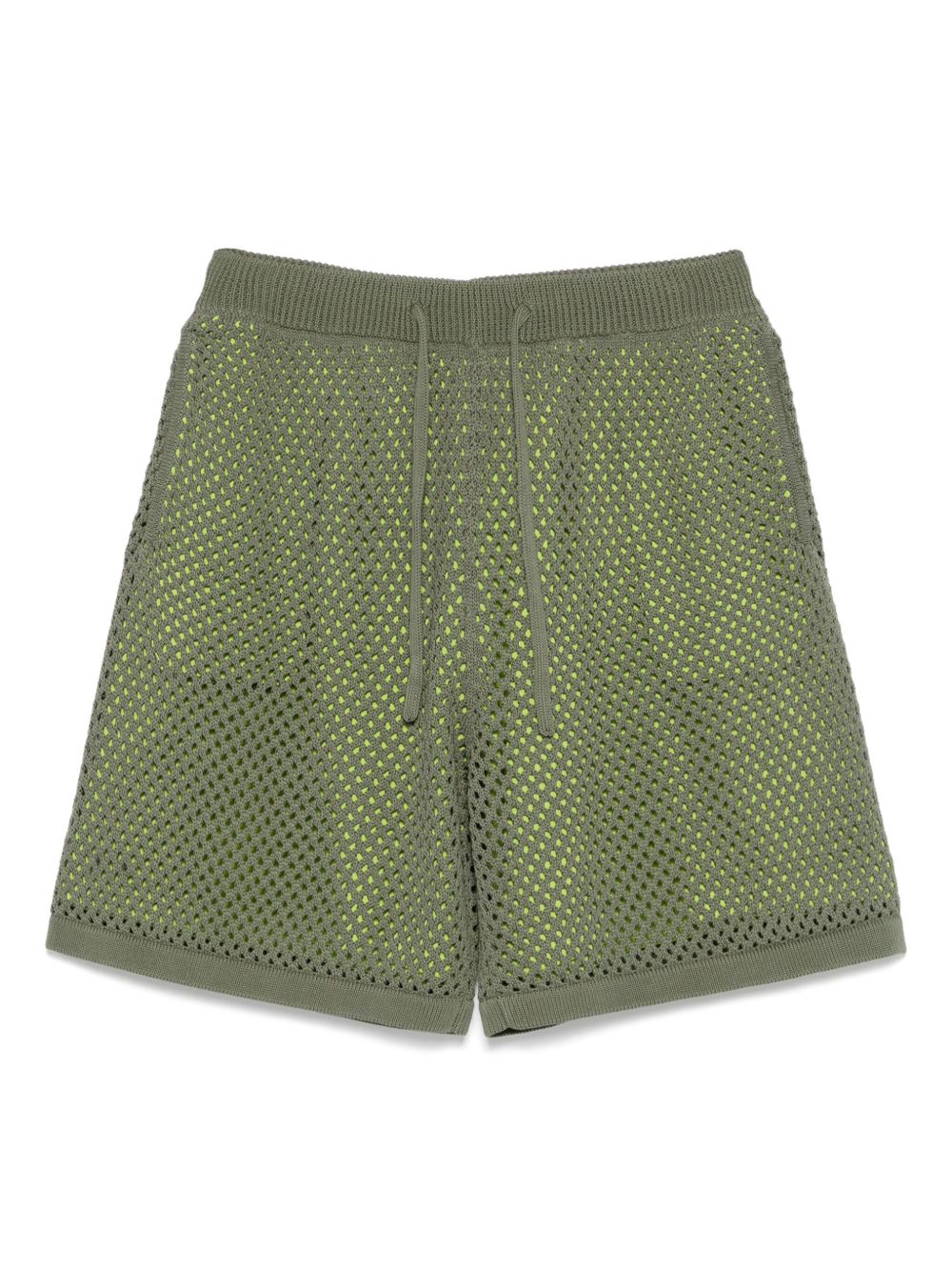 Olive Green Mesh Overlay Shorts