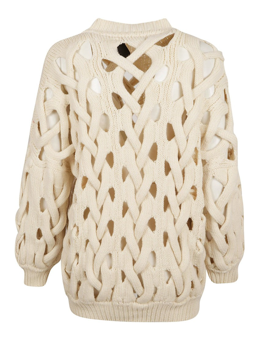 Open-Knit Sweater With Intricate Braiding And Voluminous Sleeves