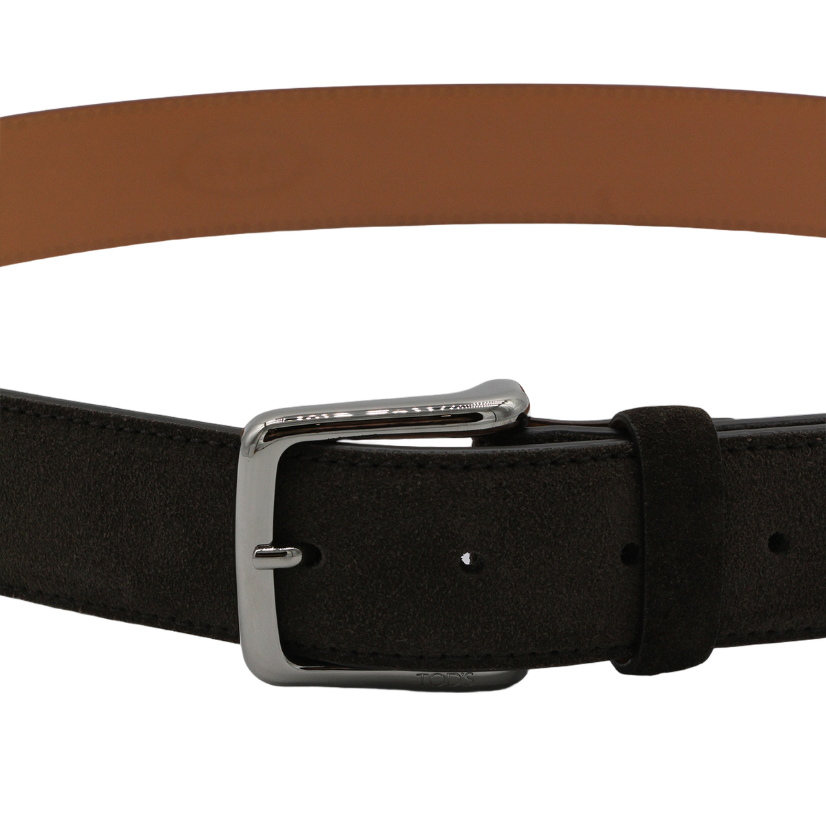 Dark Suede Belt with Polished Silver Buckle