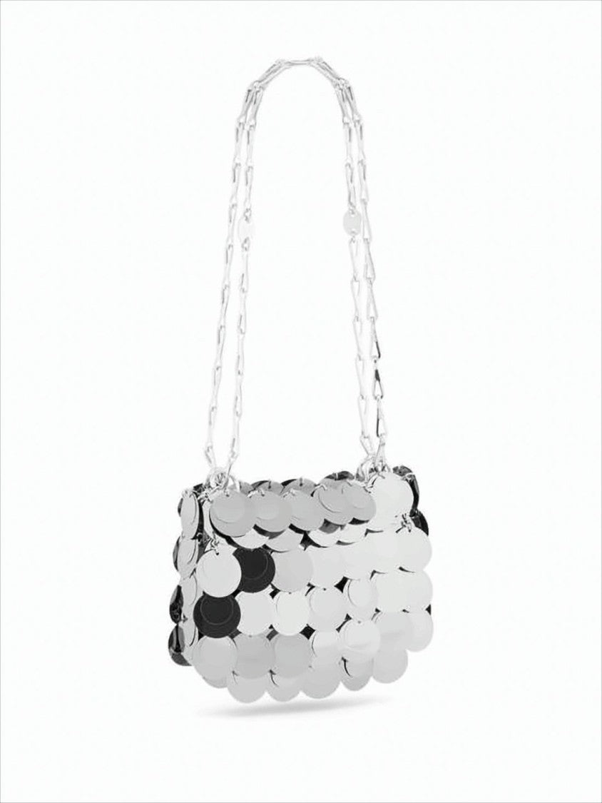 Futuristic Silver Disc Clutch with Chain Strap
