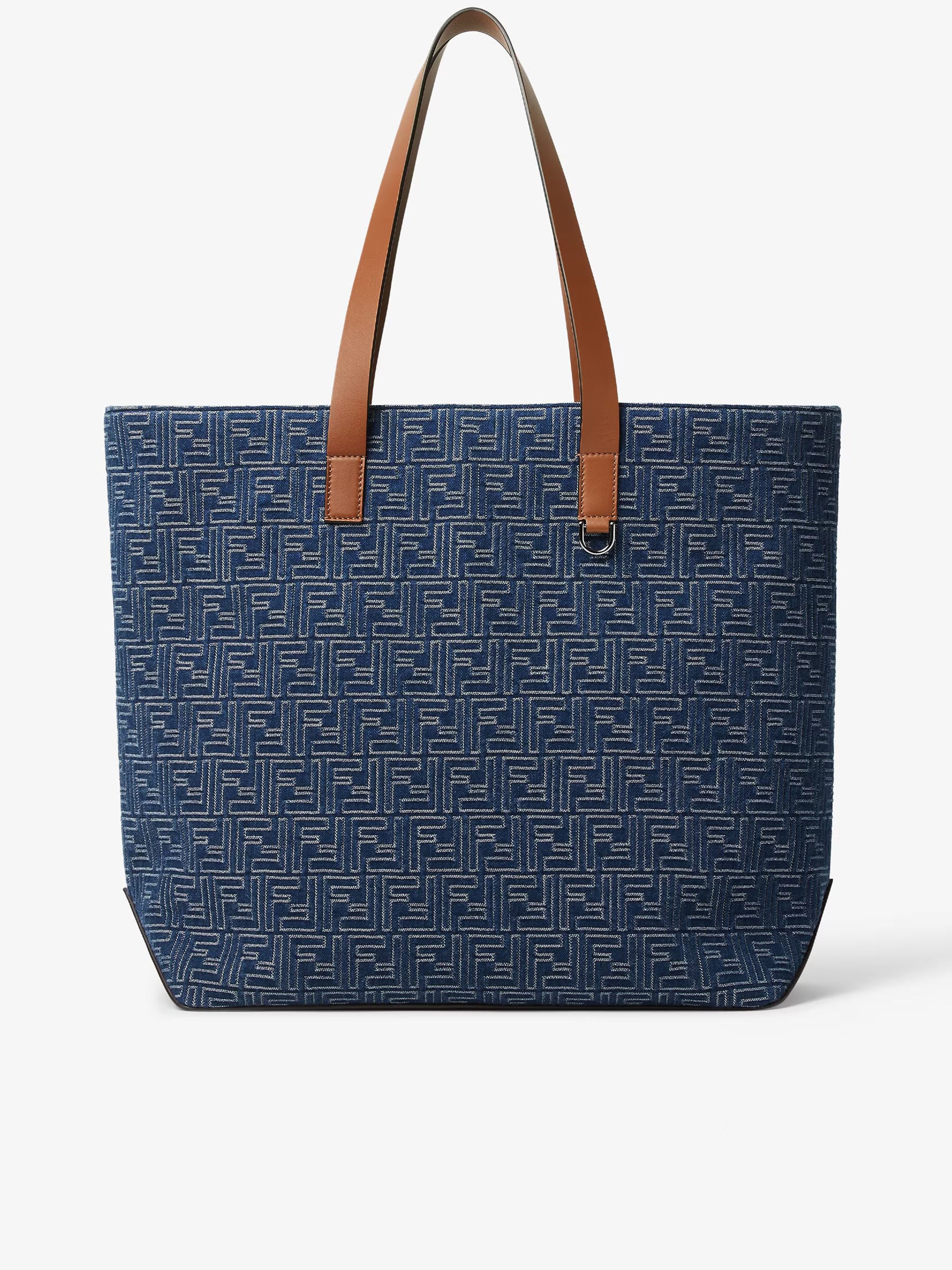 Blue Geometric Pattern Leather Accent Tote