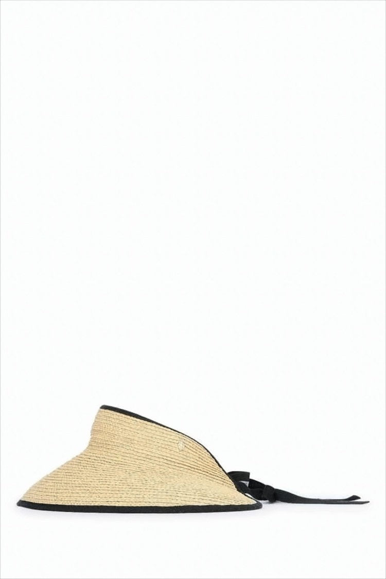 Wide-Brimmed Raffia Visor Hat with Adjustable Tie
