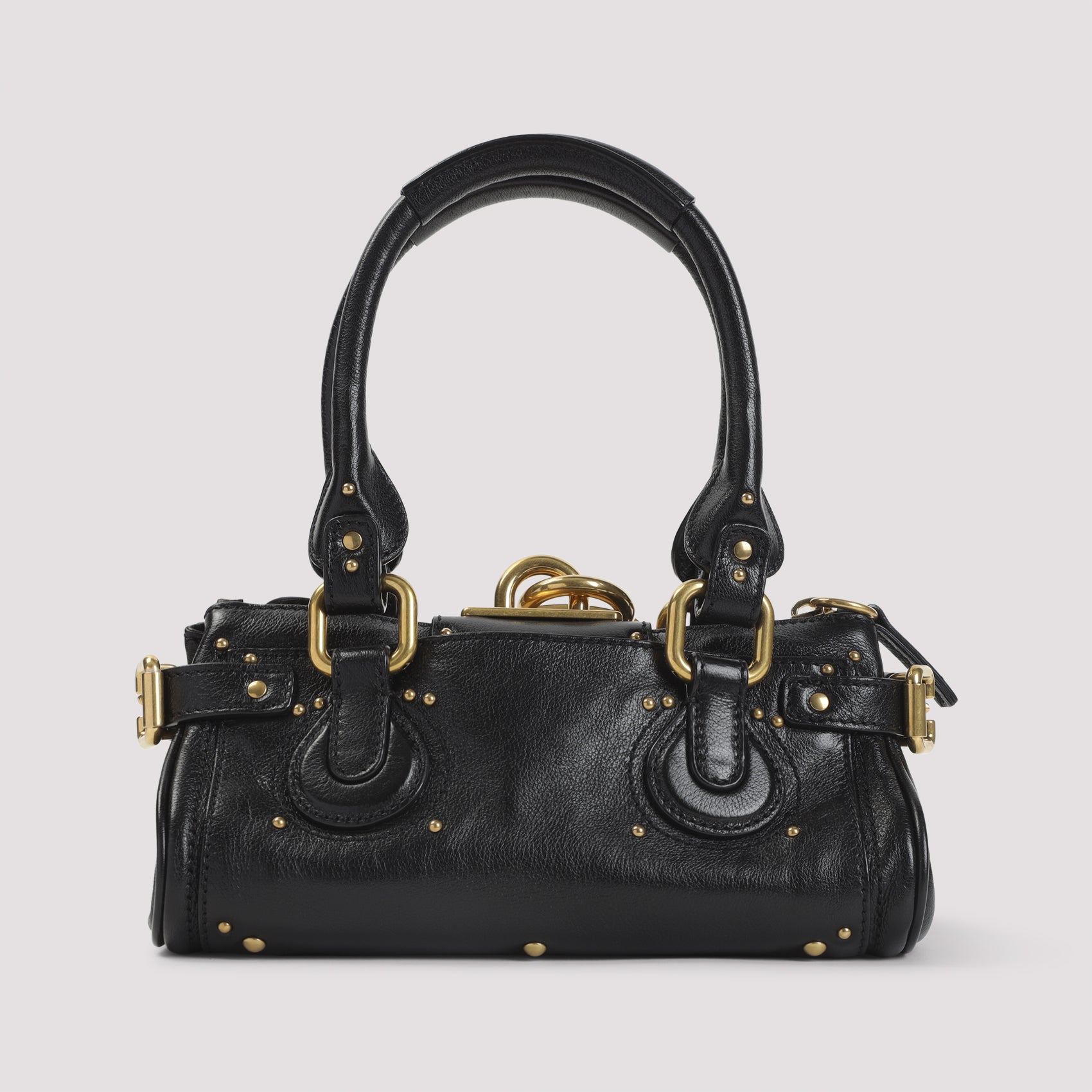 Structured Black Buffalo Leather Paddington Handbag