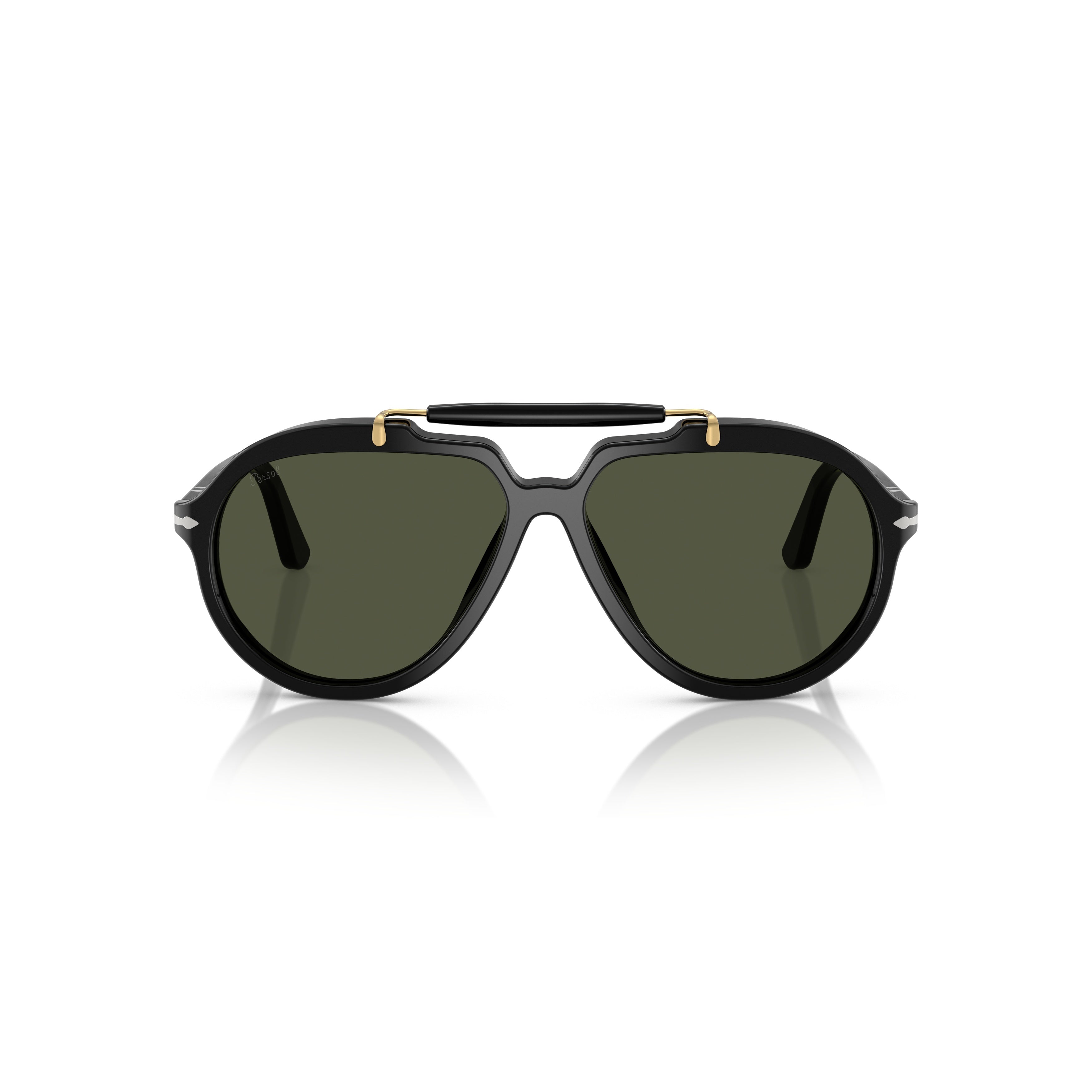 0po0202s Bold Black Aviator Sunglasses with Gold Accents