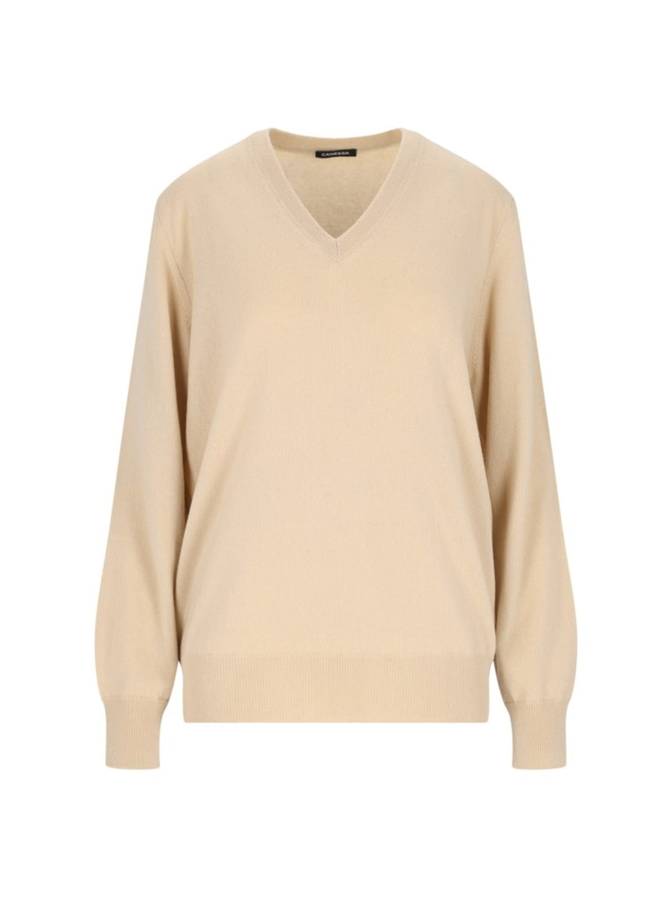 V-Neck Sweater In Beige Cashmere