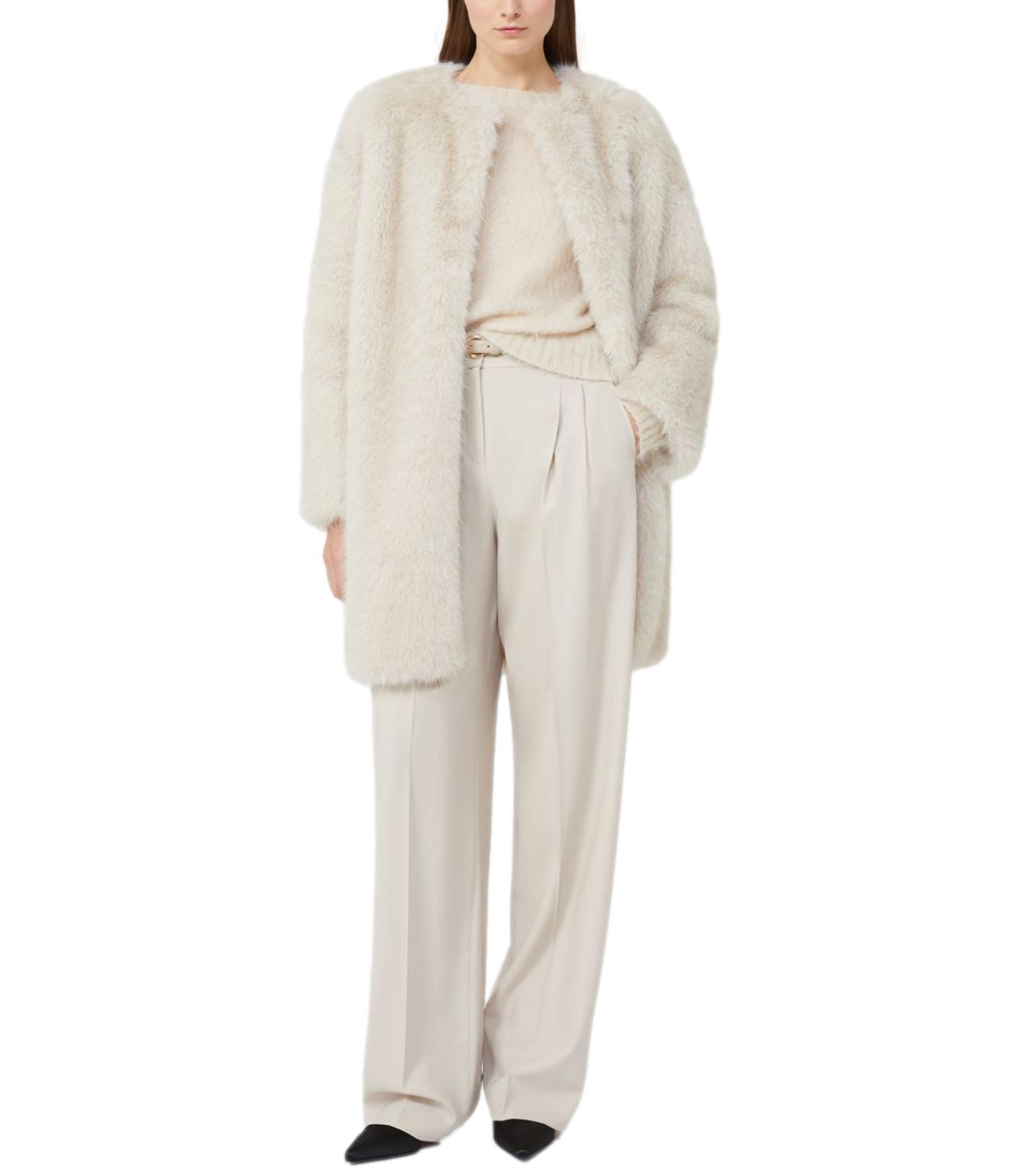 Plush Beige Eros Coat With Collarless Design