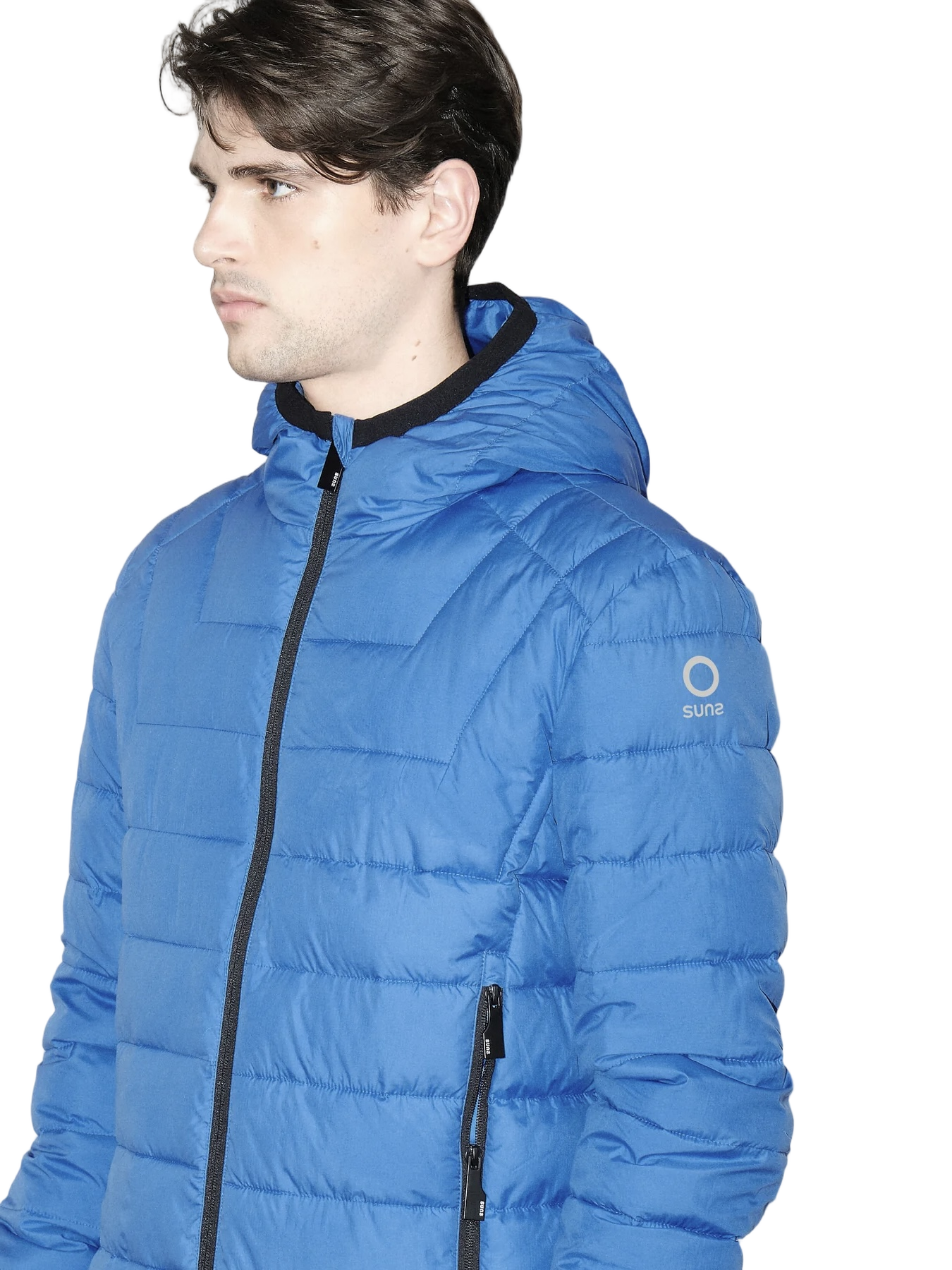 Quilted Blue Puffer Jacket with Adjustable Hood