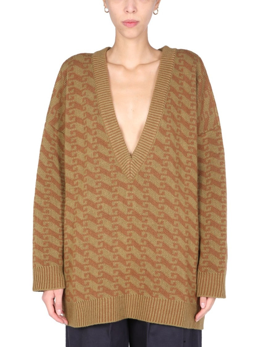 V-Neck Jacquard Sweater