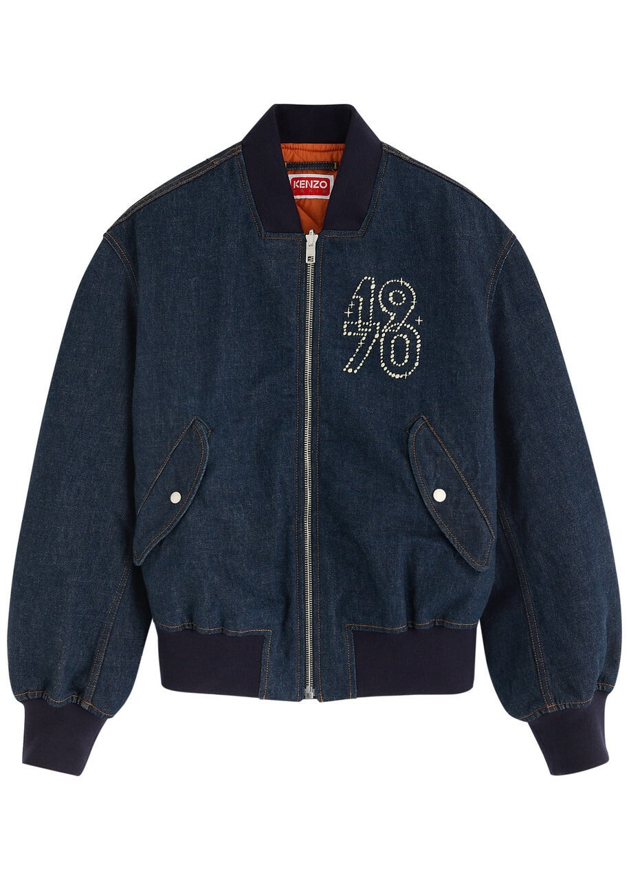 Cropped Denim Jacket With Structured Silhouette And Stitched Detail