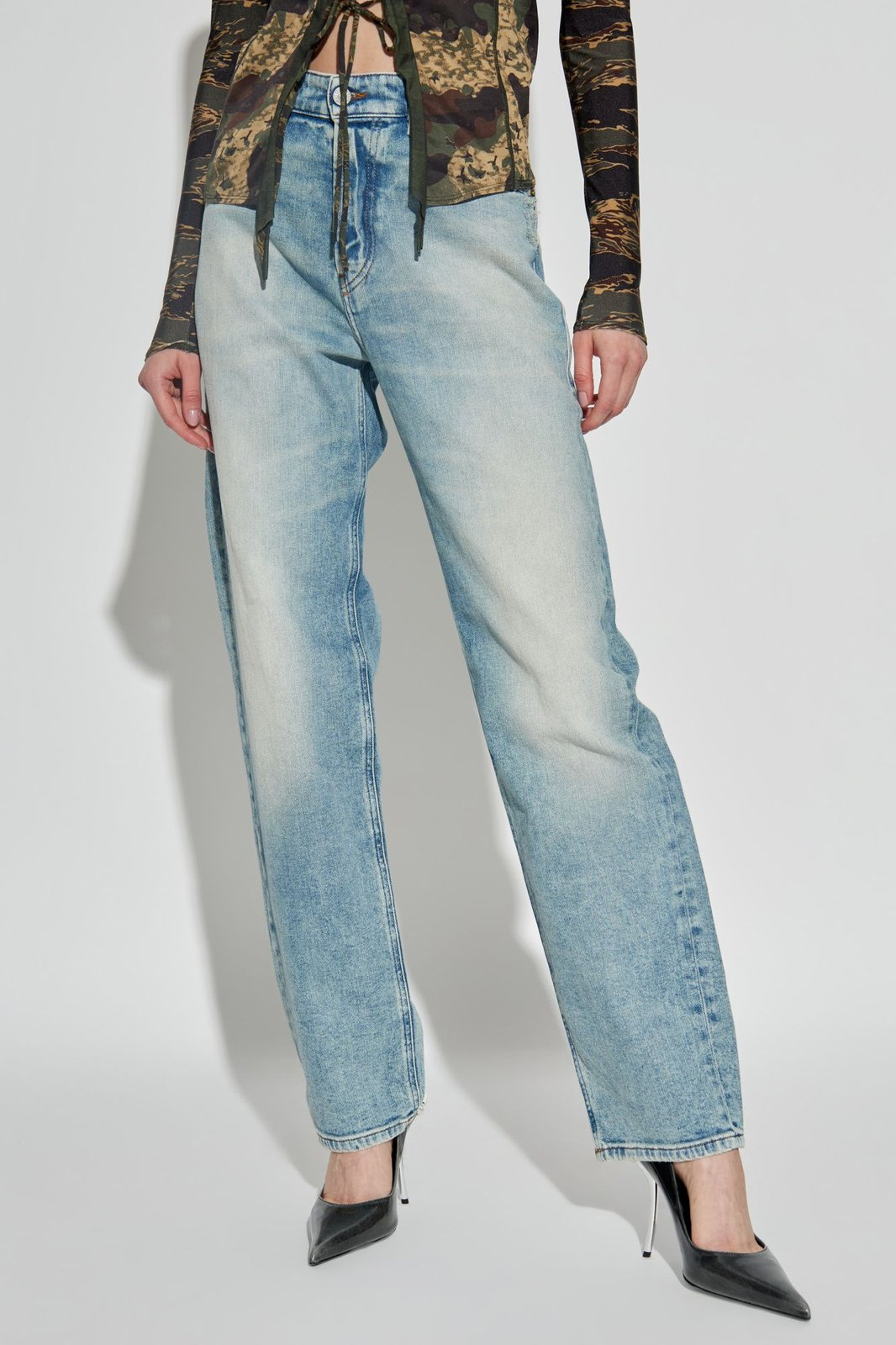 Straight-Leg Denim Pants with Distressed Detailing