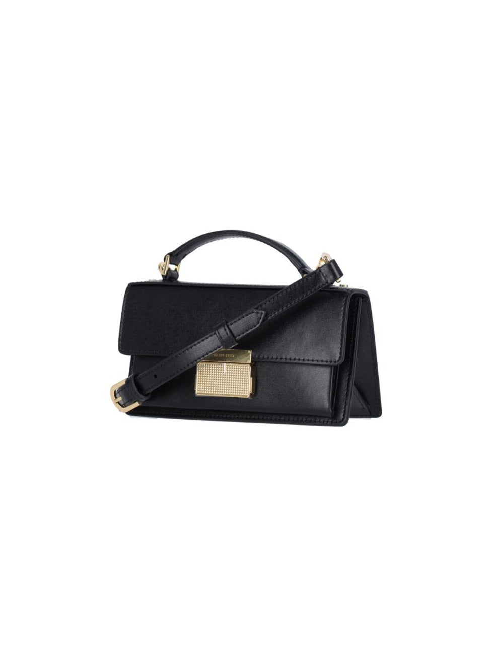 Structured Black Leather Handbag With Gold-Tone Logo Plaque