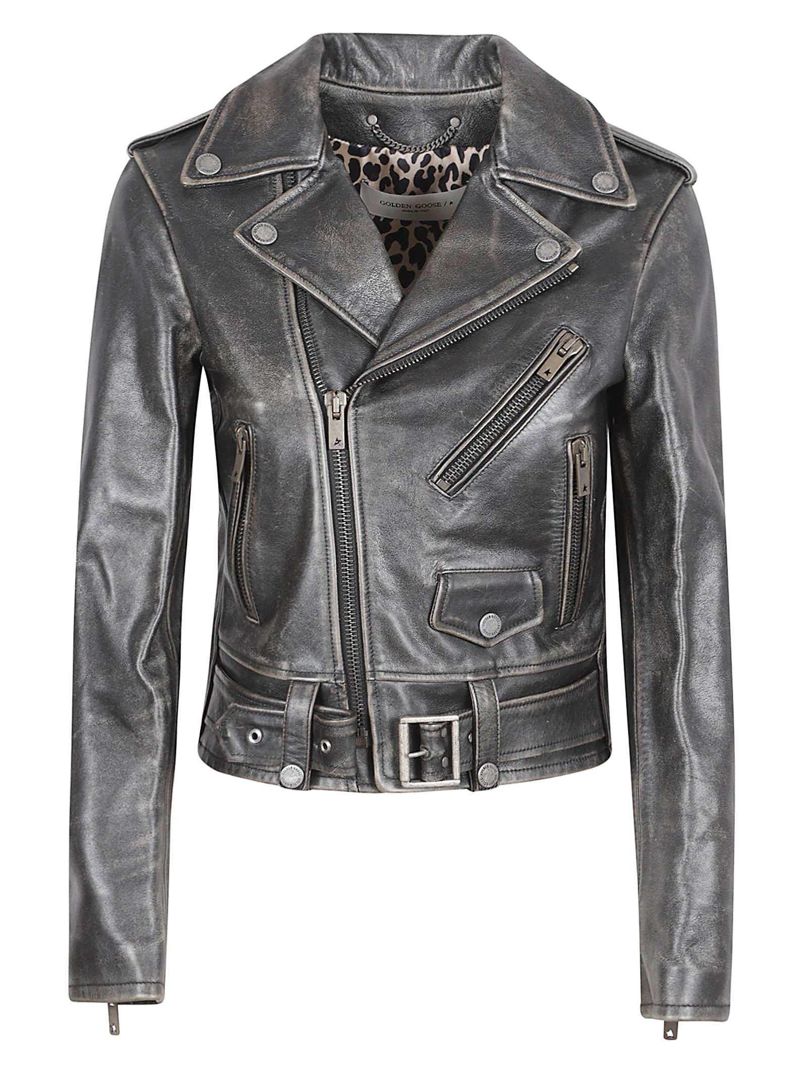 Distressed Black Leather Biker Jacket