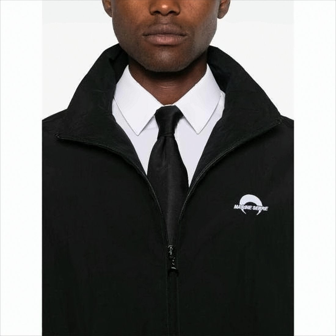 High Collar Black Jacket with Minimalist Design