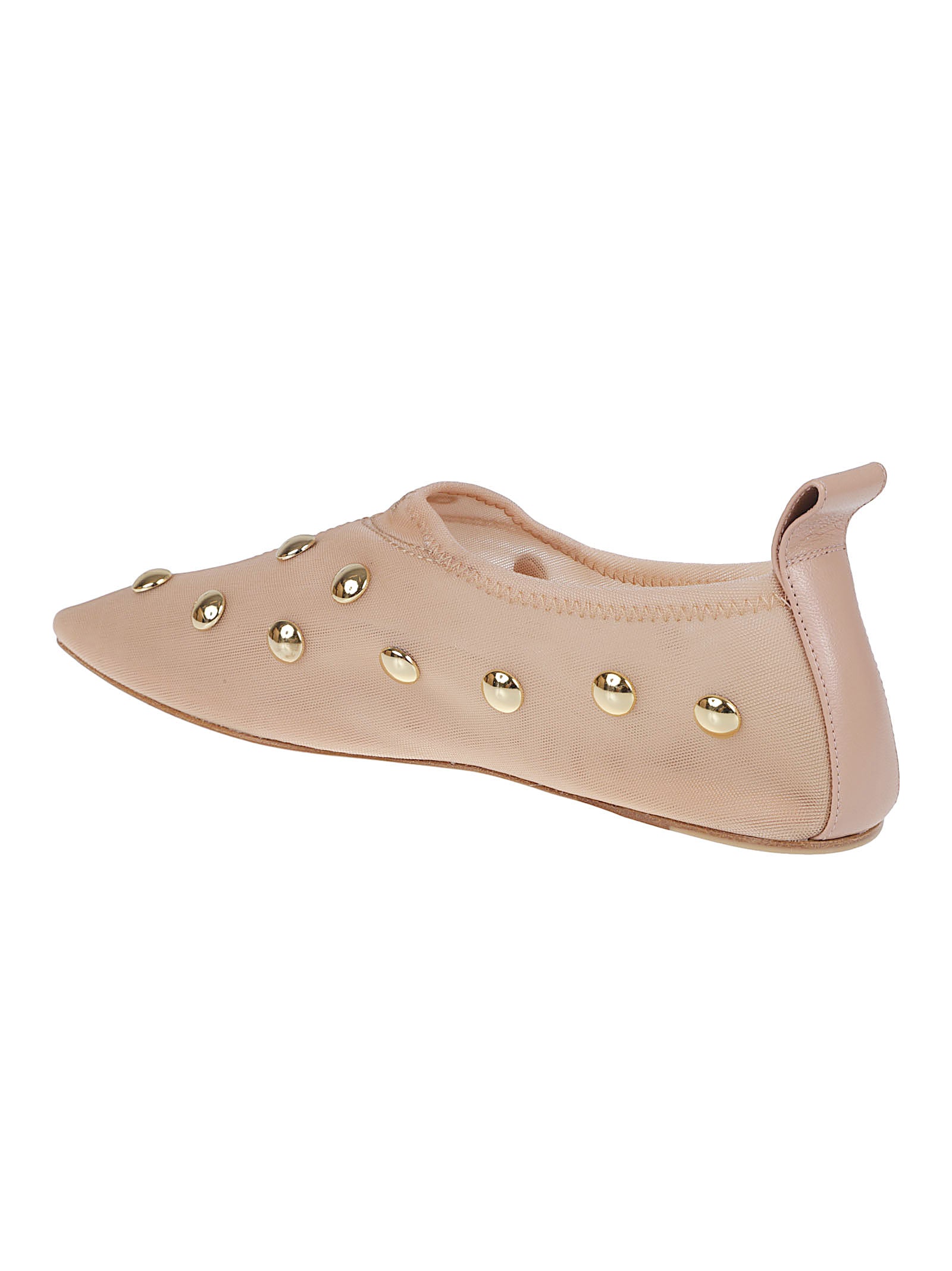 Pointed Toe Flats with Gold-Studded Upper and Pull Tab