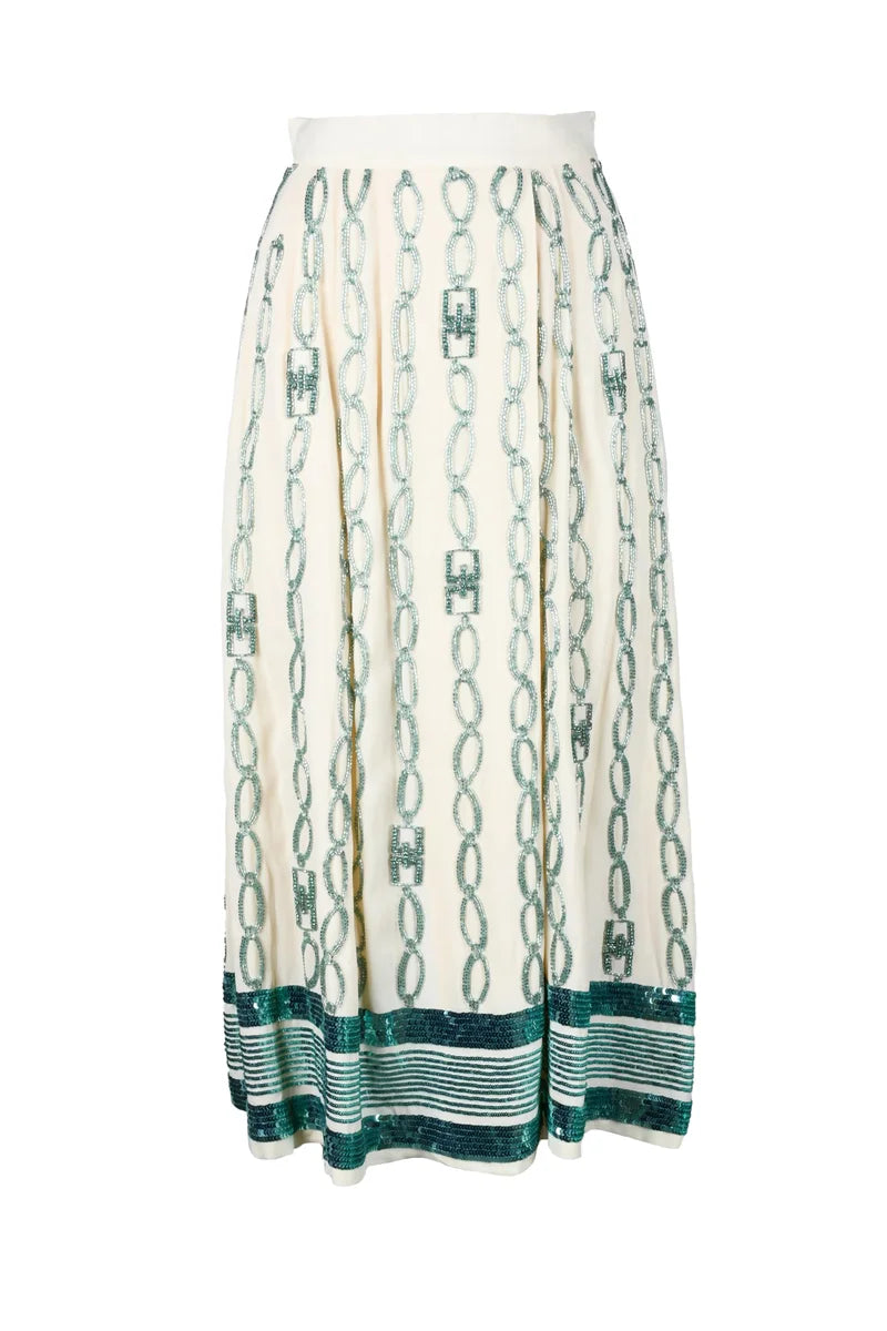 Long Skirt Embroidery White/Green
