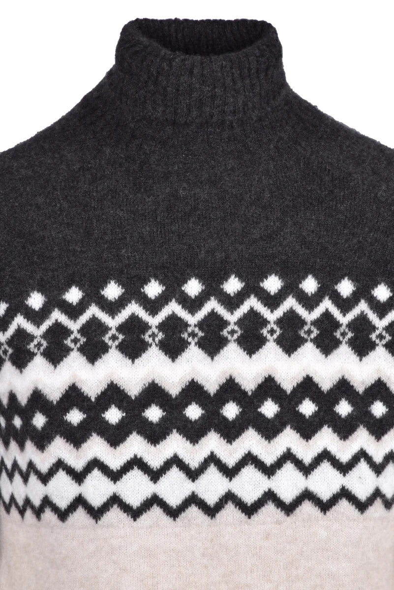 Cashmere Silk Crewneck Sweater - Black/Beige