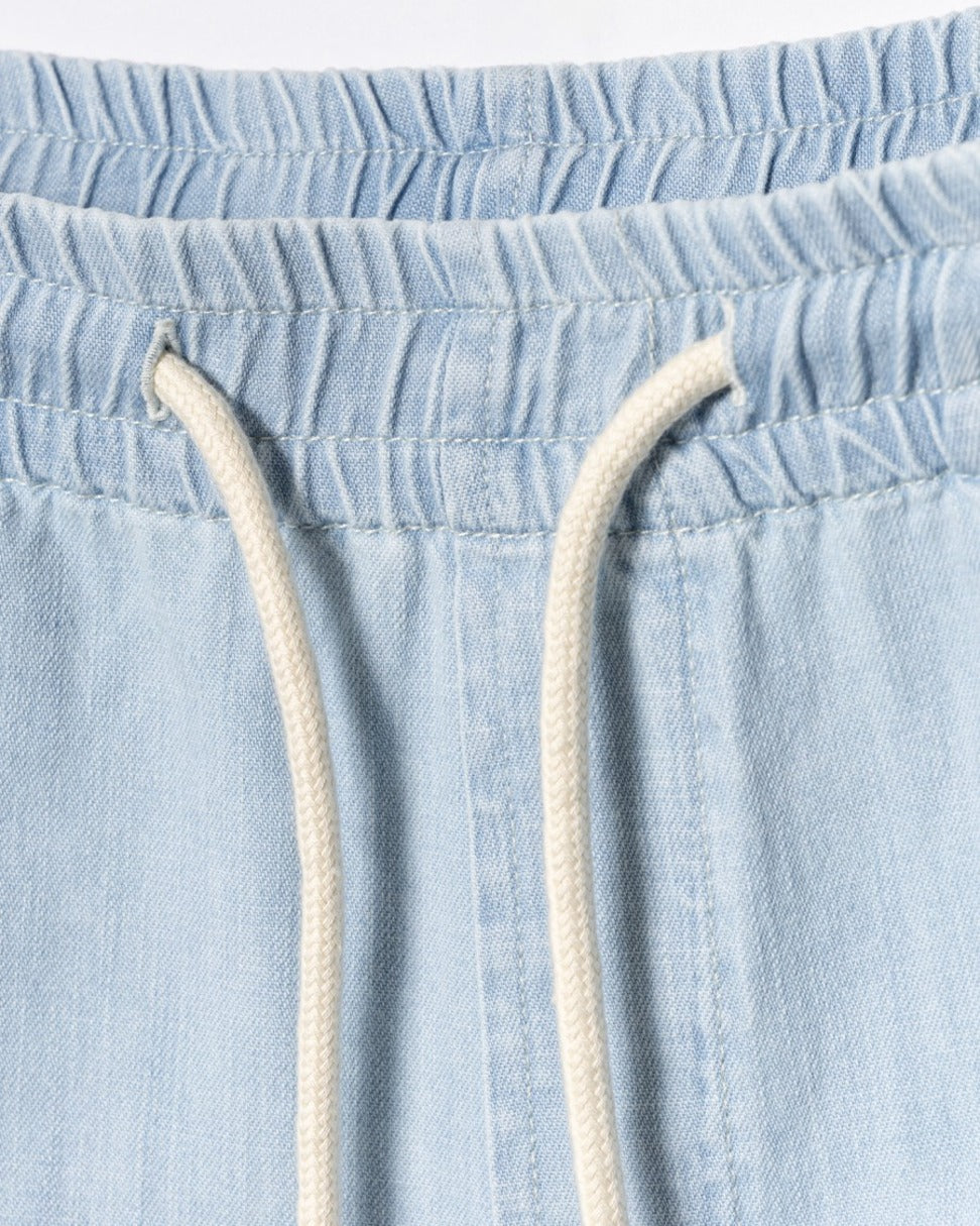 Relaxed Fit Light Blue Pants With Elastic Waistband And Tapered Leg