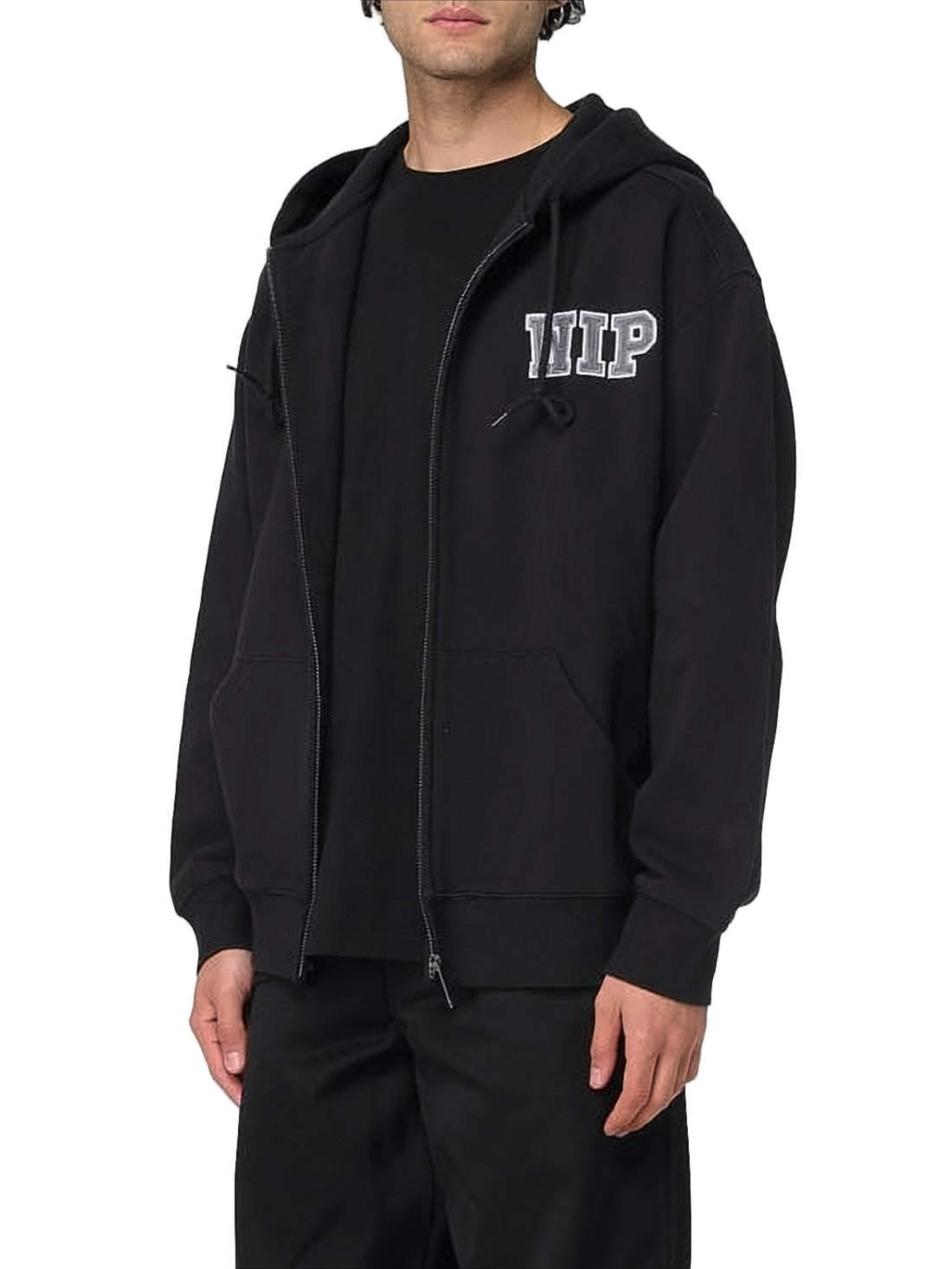 Relaxed Fit Black Zip-Up Hoodie
