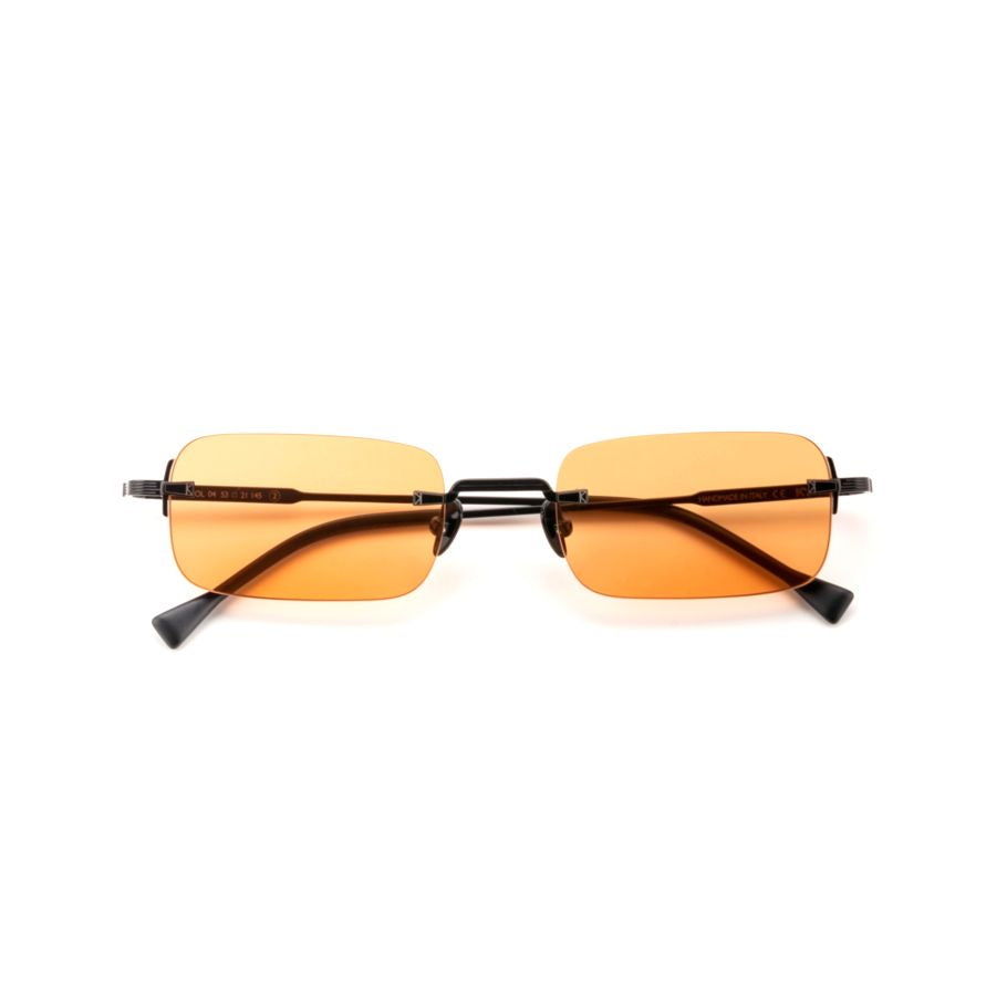 Silas Rectangular Rimless Sunglasses with Amber-Tinted Lenses