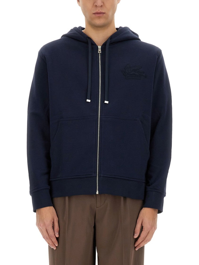 Zip-Up Black Hoodie With Embossed Logo