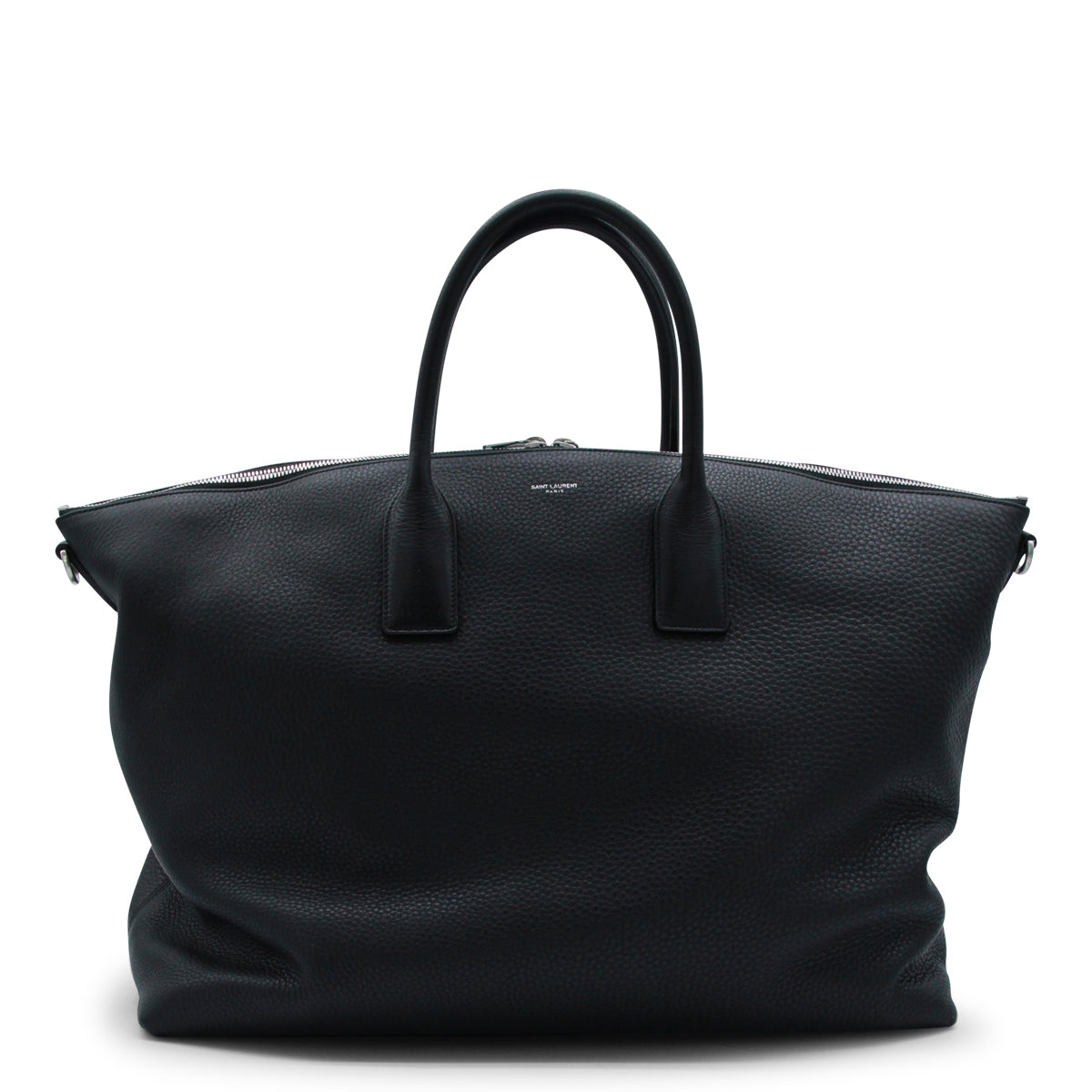 Black Leather Top Handle Bag With Logo