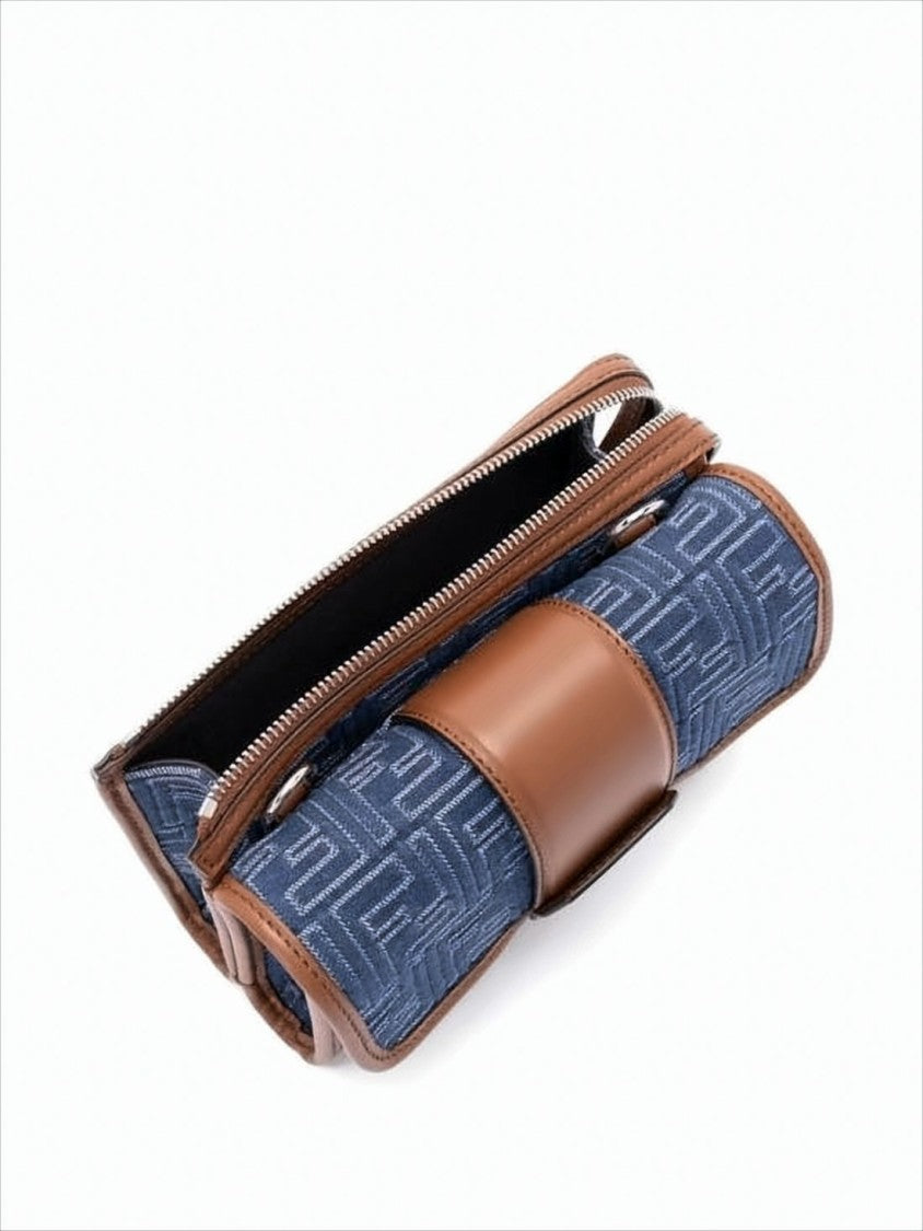 Structured Blue Calf Leather Crossbody Bag