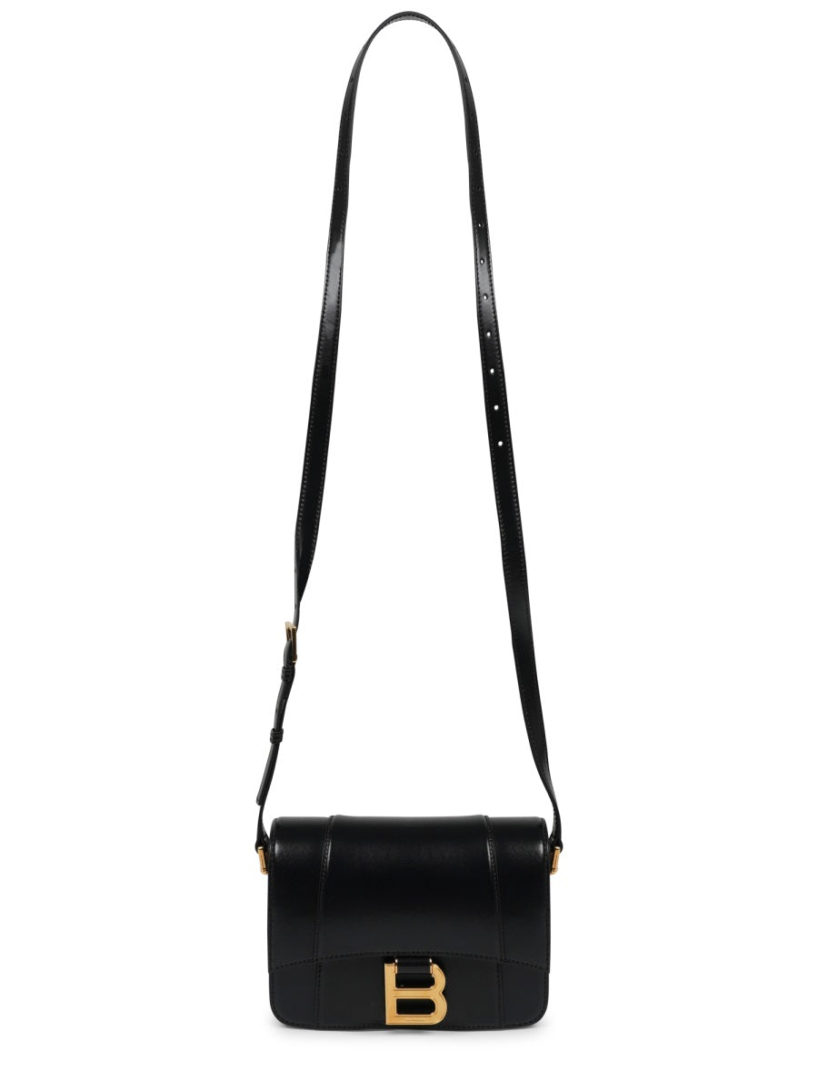 Structured Hourglass-Shaped Black Calfskin Shoulder Bag