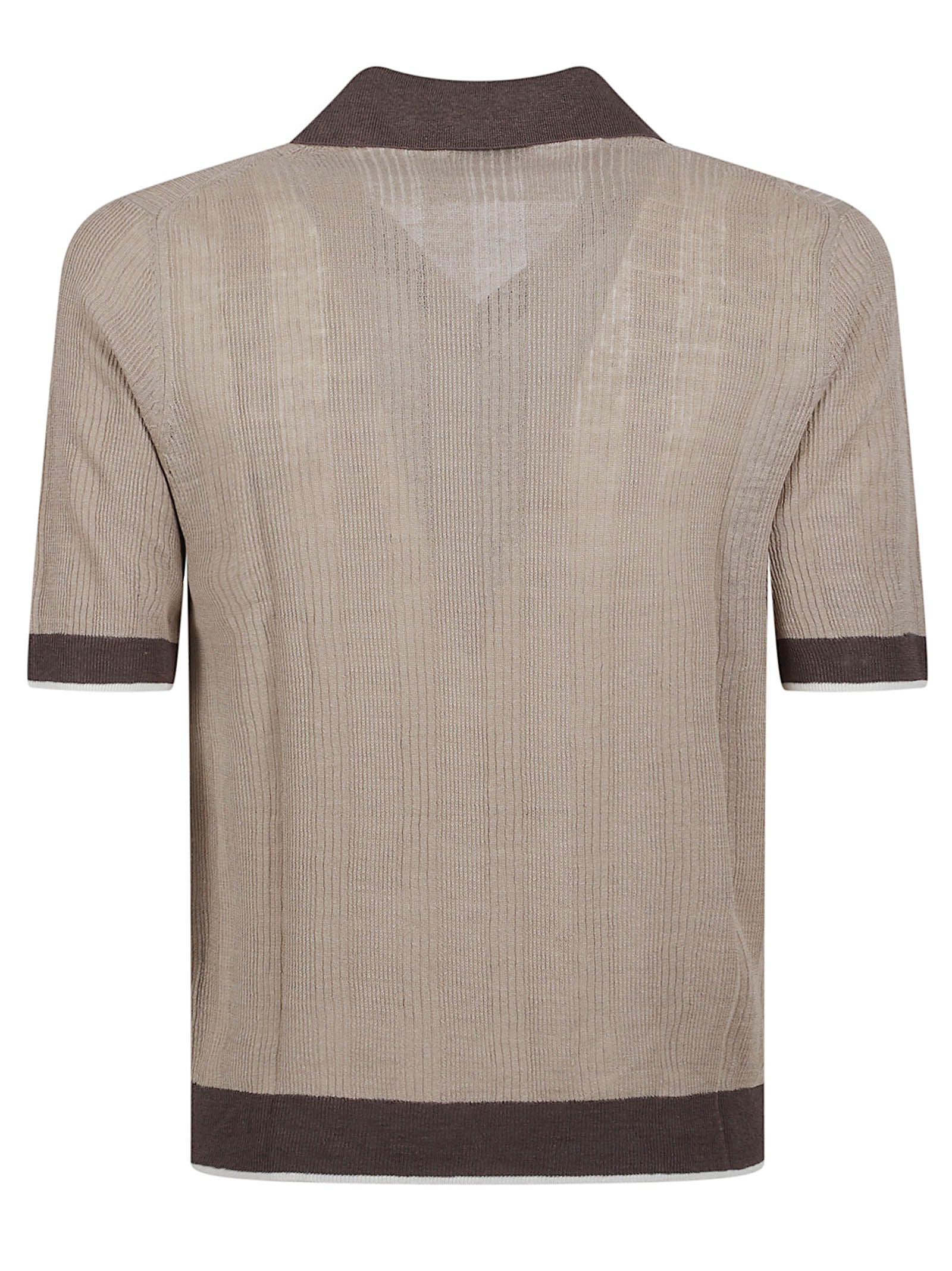 Ribbed Knit Top with Contrasting Collar and V-Neckline