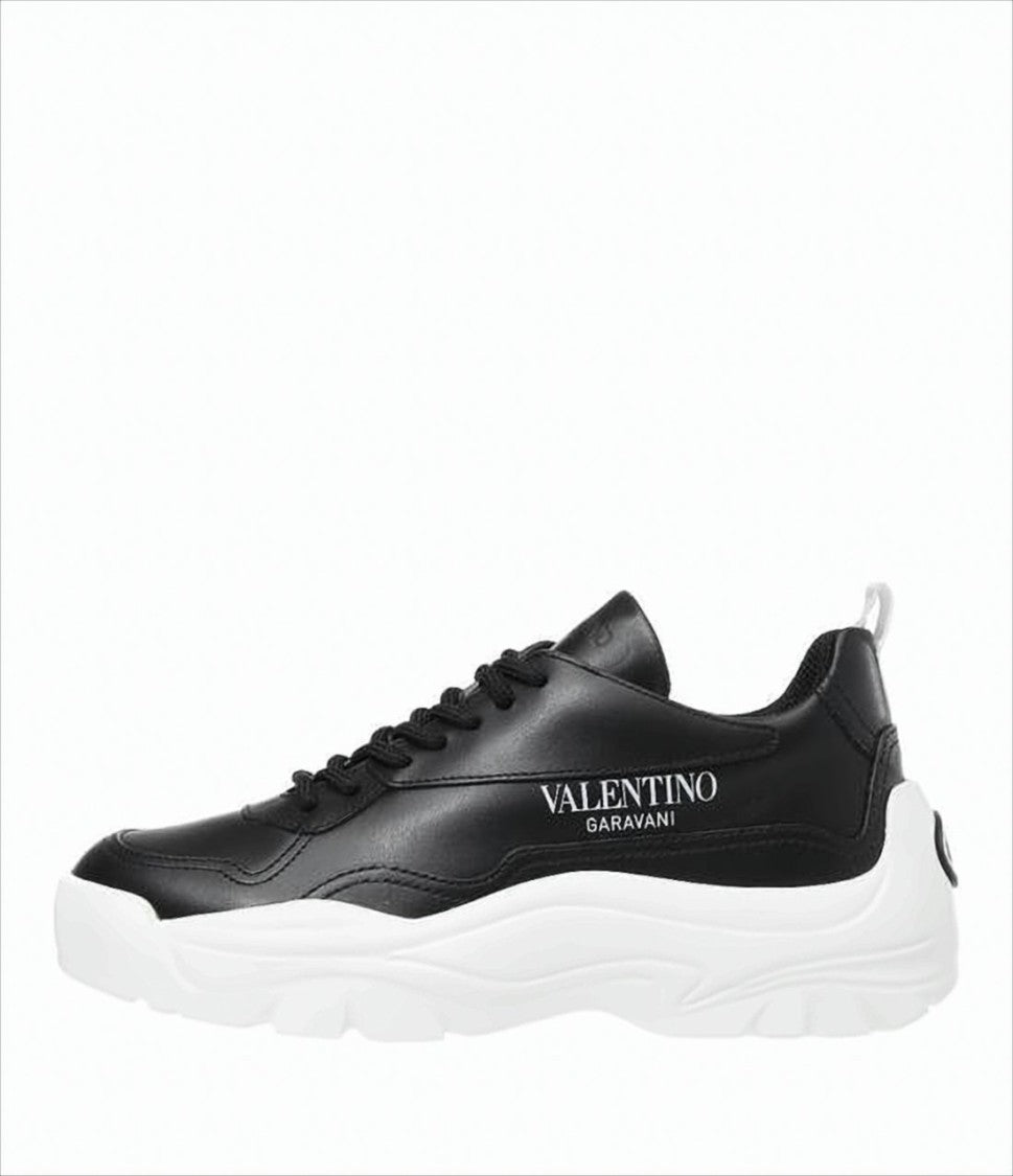 Black Leather Sneakers with Contrasting Brand Detailing