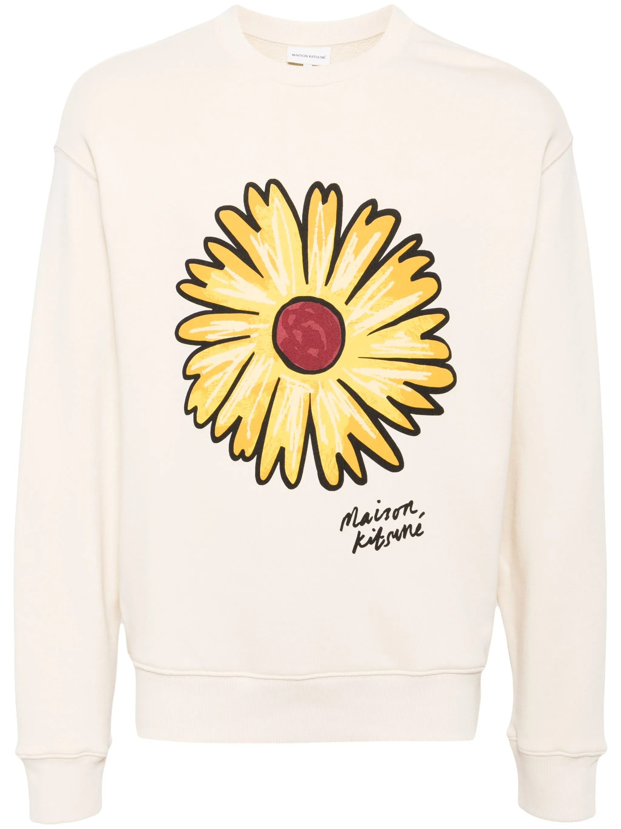Relaxed Fit Long-Sleeve Sweatshirt With Hand-Drawn Floral Design