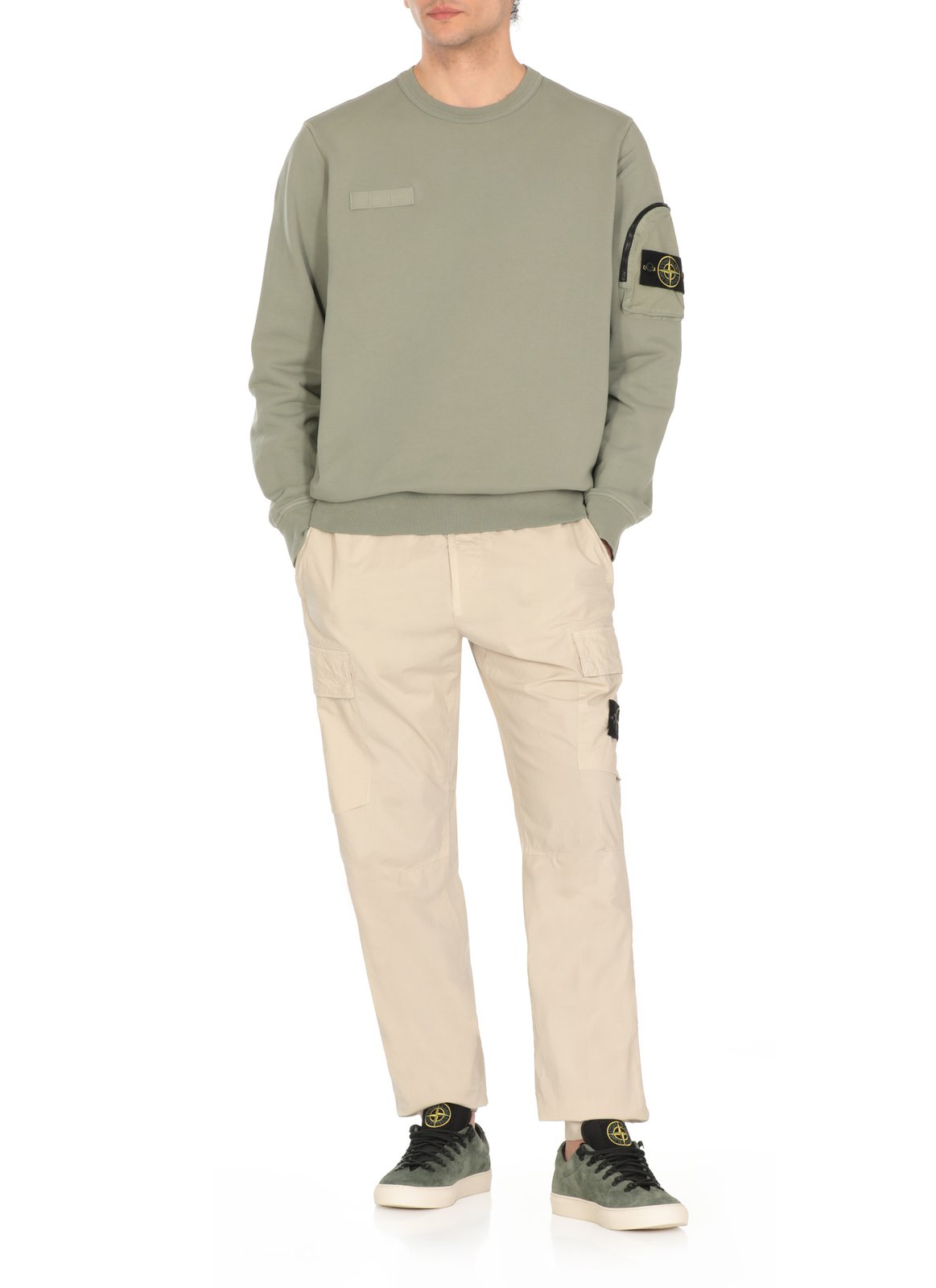 Olive Green Long-Sleeve Sweatshirt with Utility Pocket