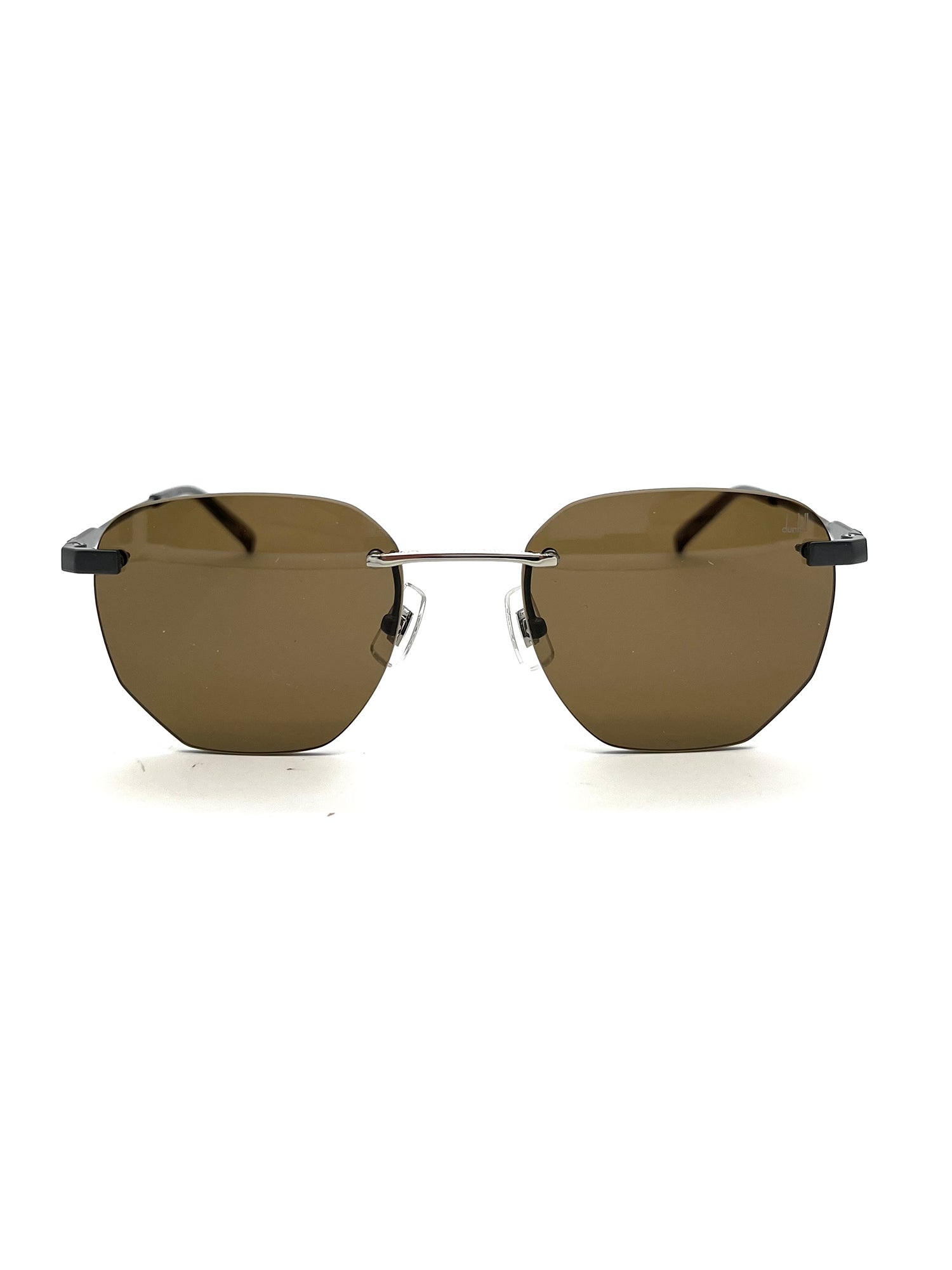 Angular Metal Frame Sunglasses with Brown Lenses