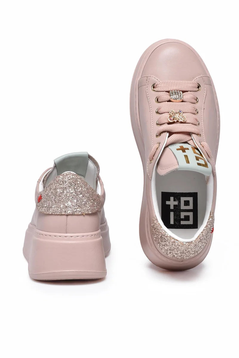 Leather Wedge Sneakers - Pink