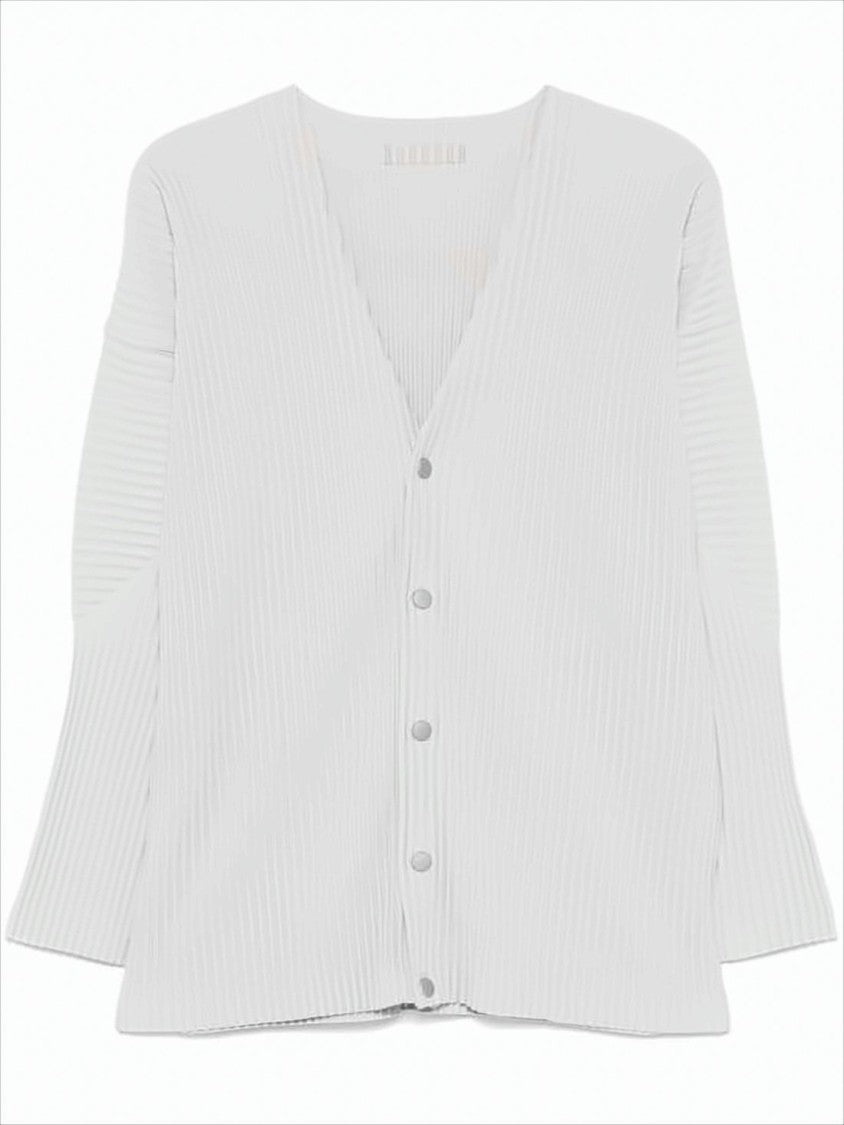 Fine Pleated Polyester Jacket with V-Neckline