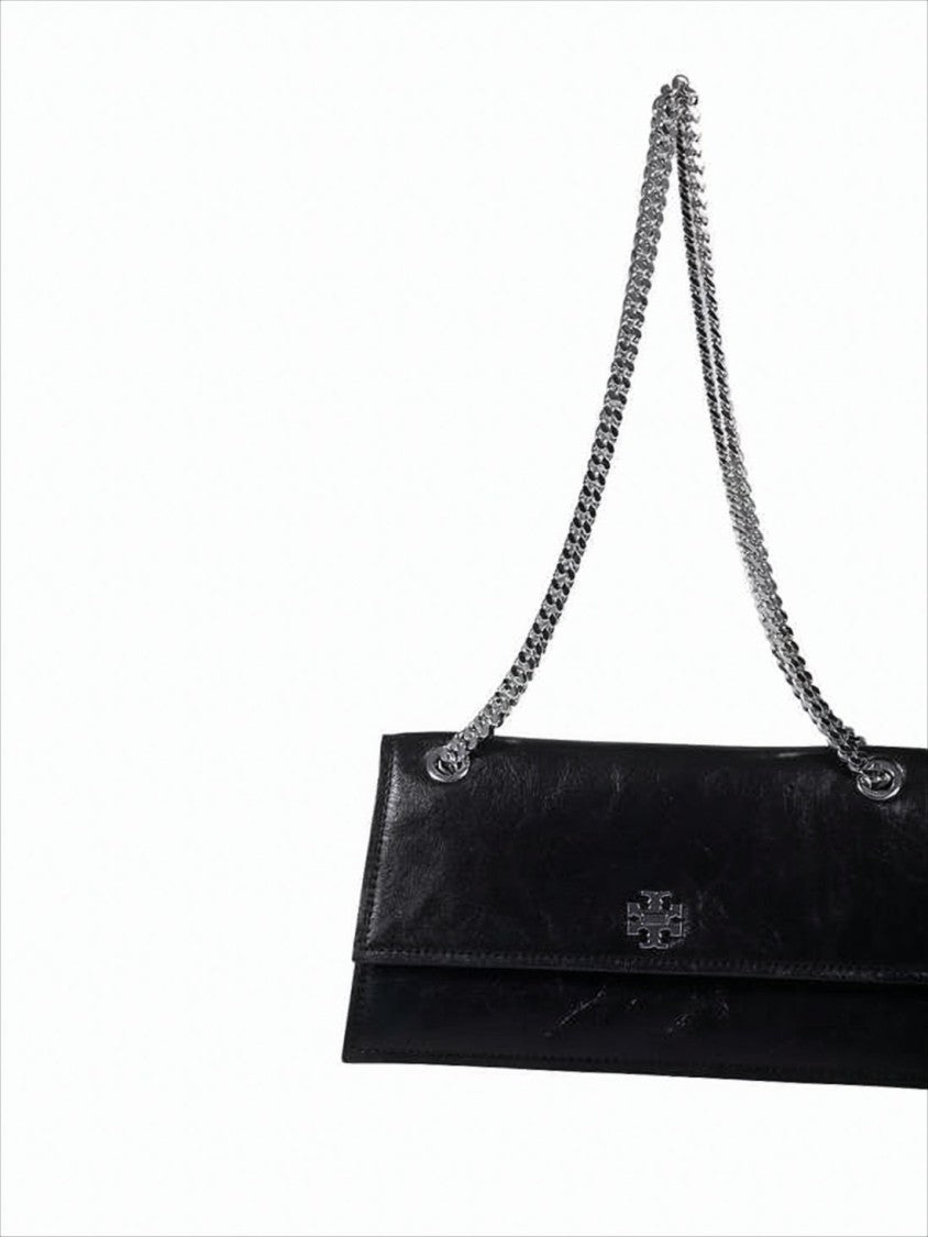 Rectangular Lambskin Leather Shoulder Bag with Metallic Logo
